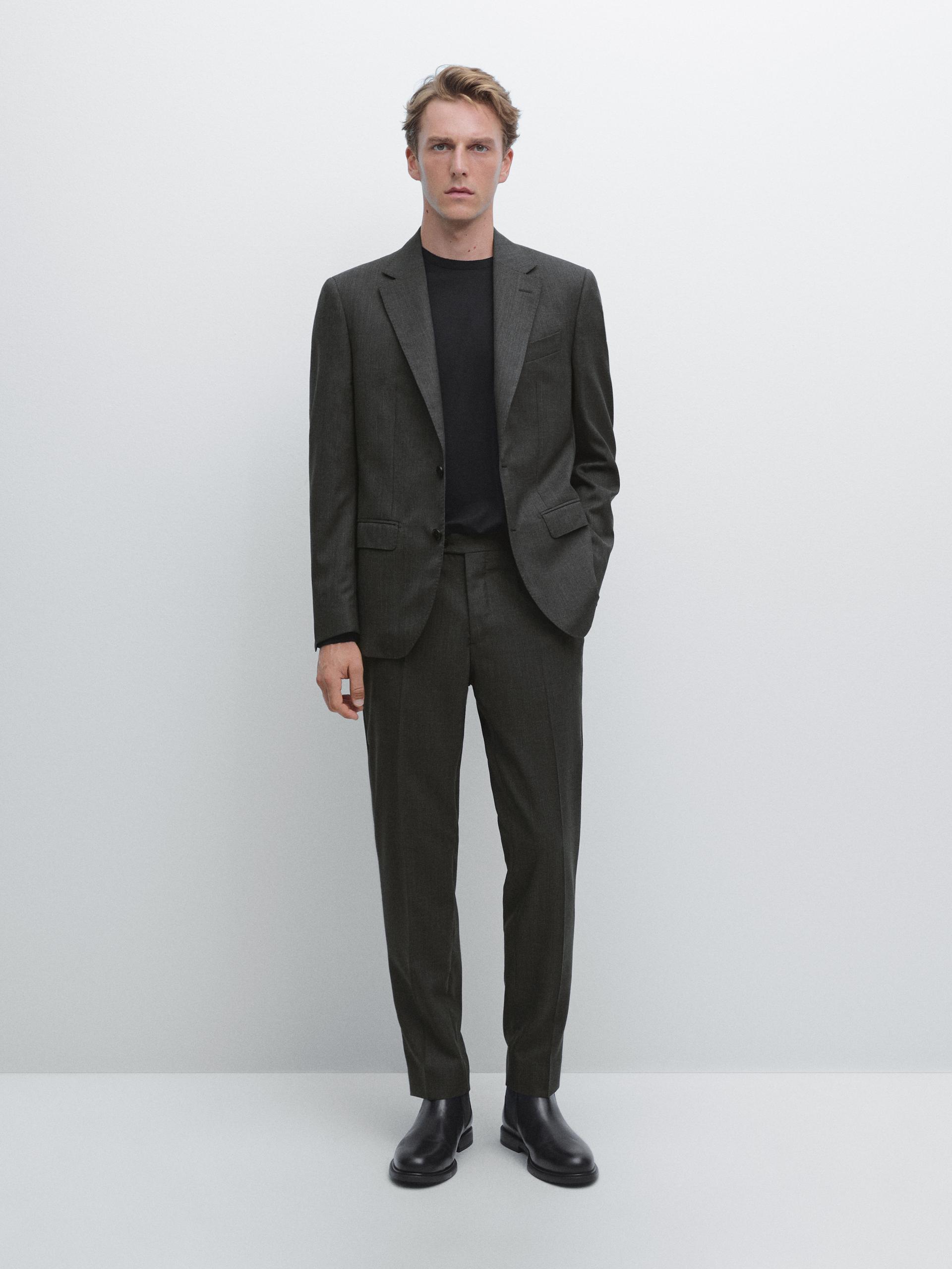 Wełniana Marynarka Od Garnituru - Brudnoszary - 46 - Massimo Dutti - Mężczyzna