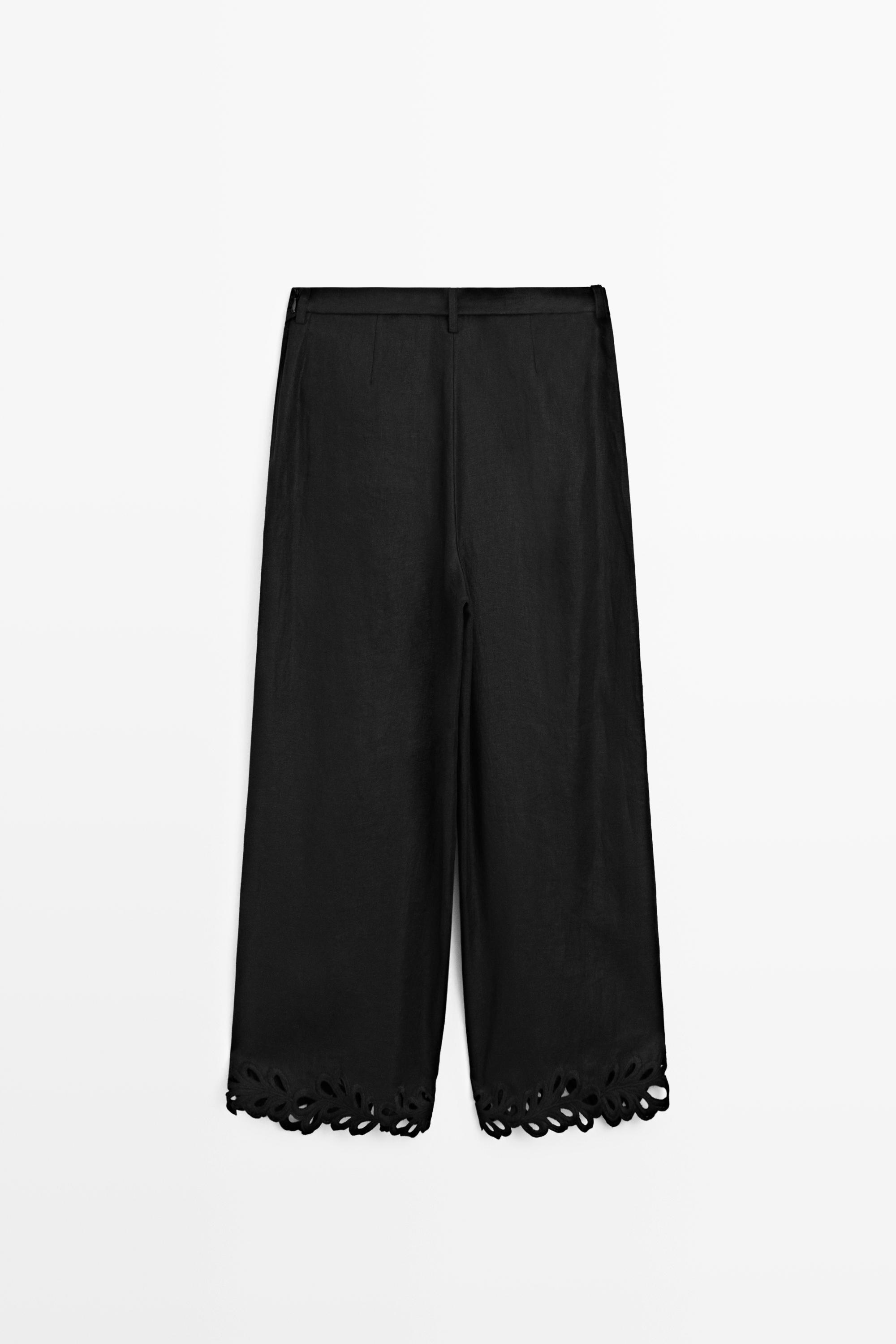 100% linen embroidered skort — BLACK