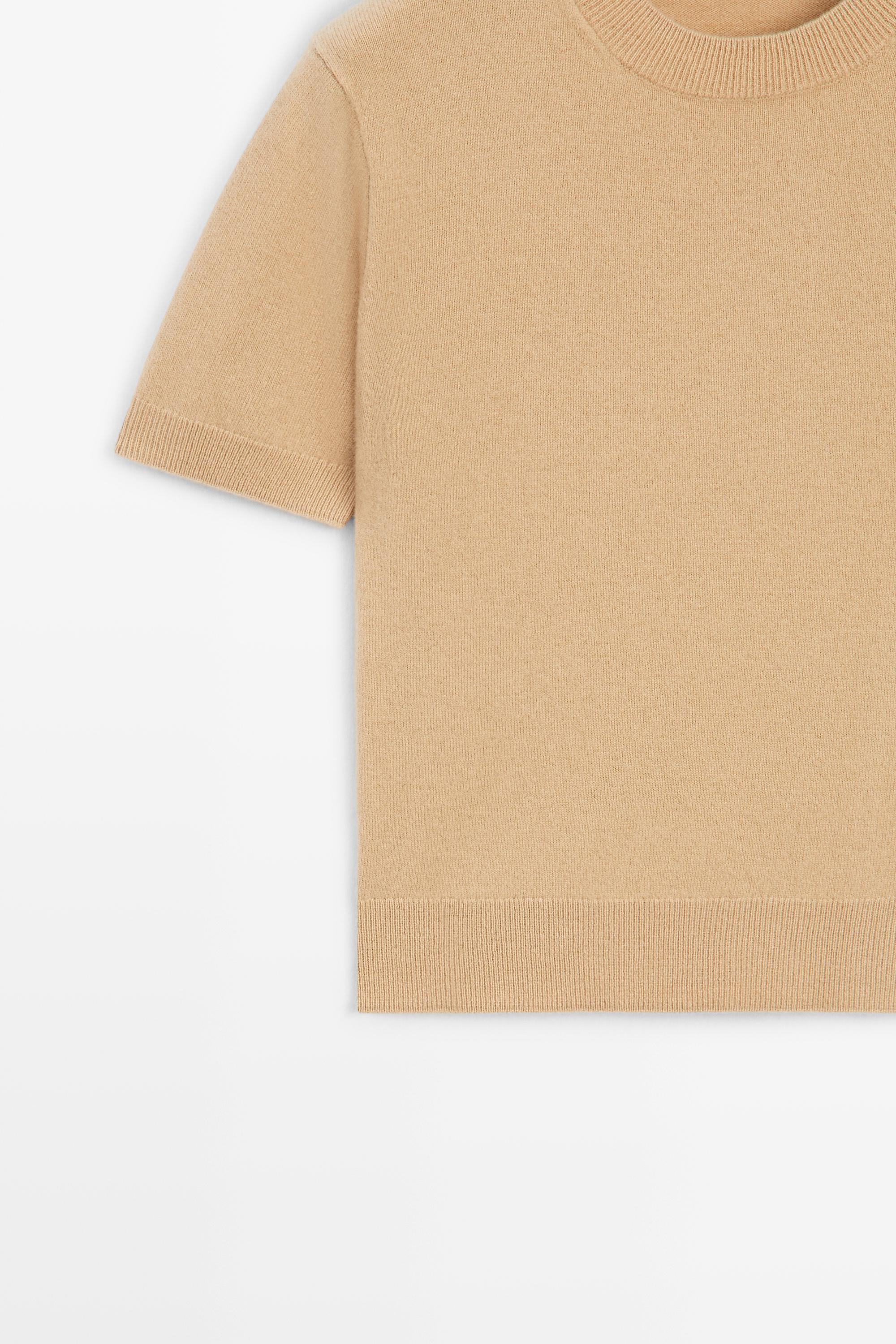 Wool blend short-sleeve knit sweater — CAMEL