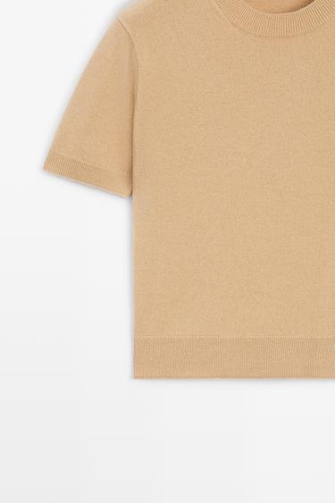 Short sleeve wool blend knit sweater — CAMEL 7