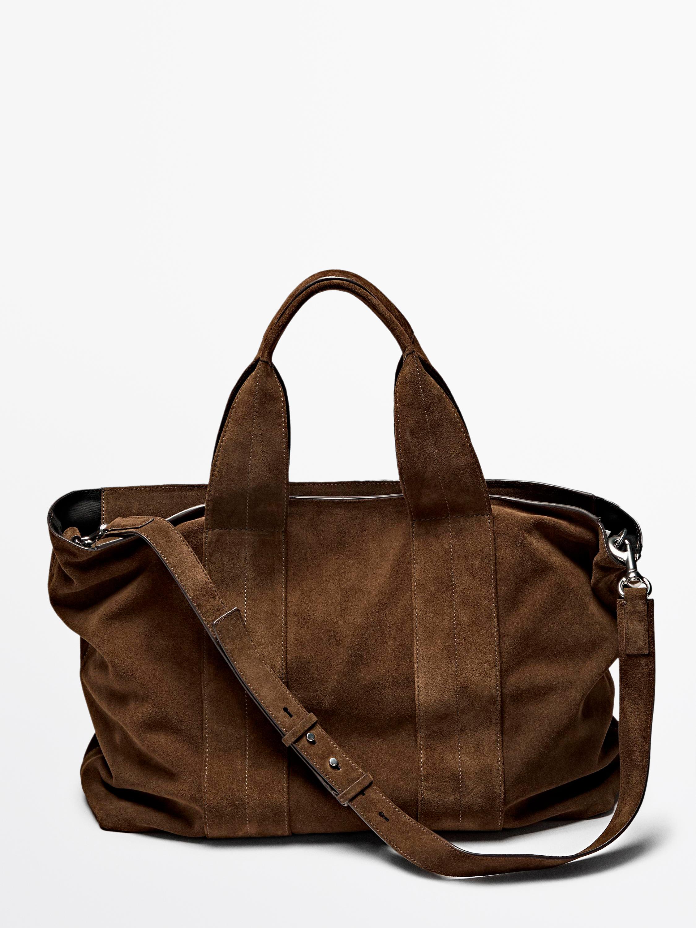 Split suede leather tote bag