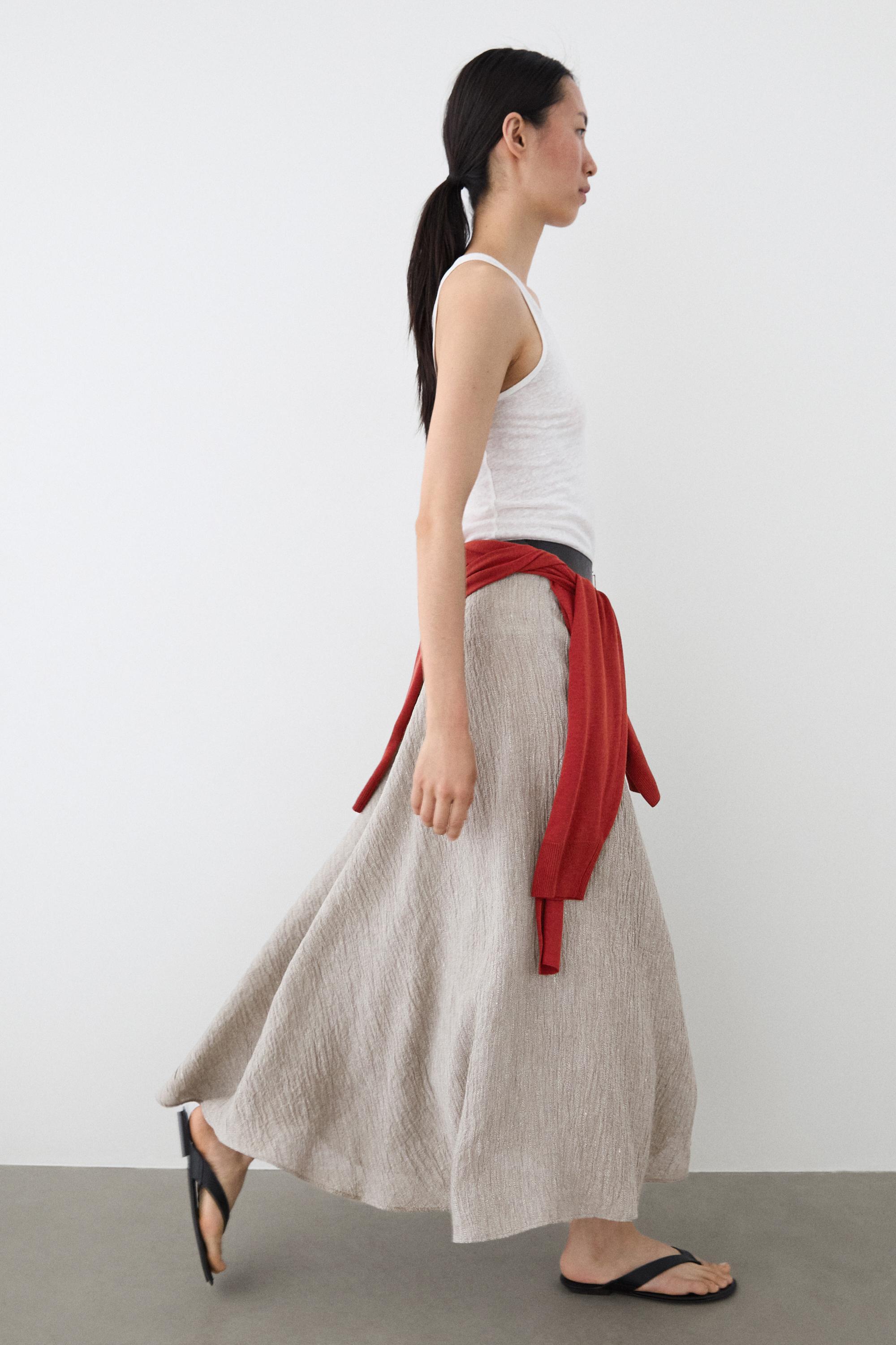 Waffle-knit flared midi skirt — GREY