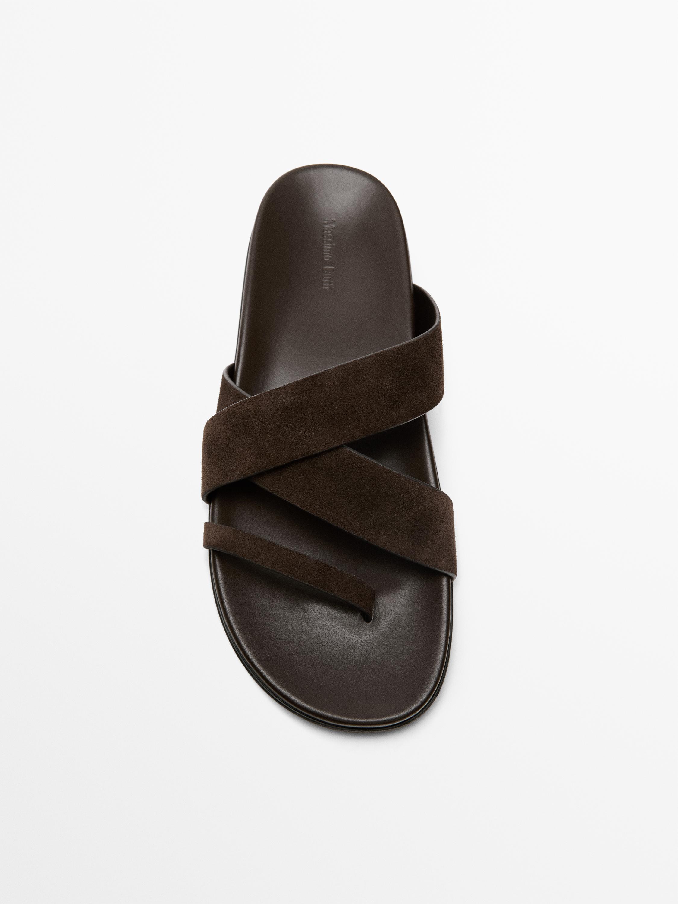 Leather strap sandals — BROWN