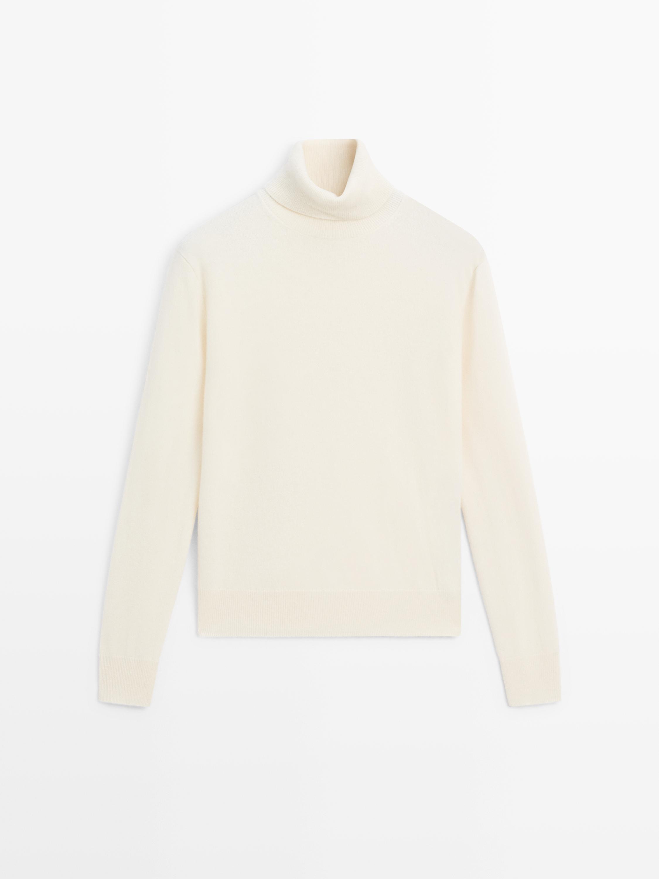 Wool blend knit sweater with high neck