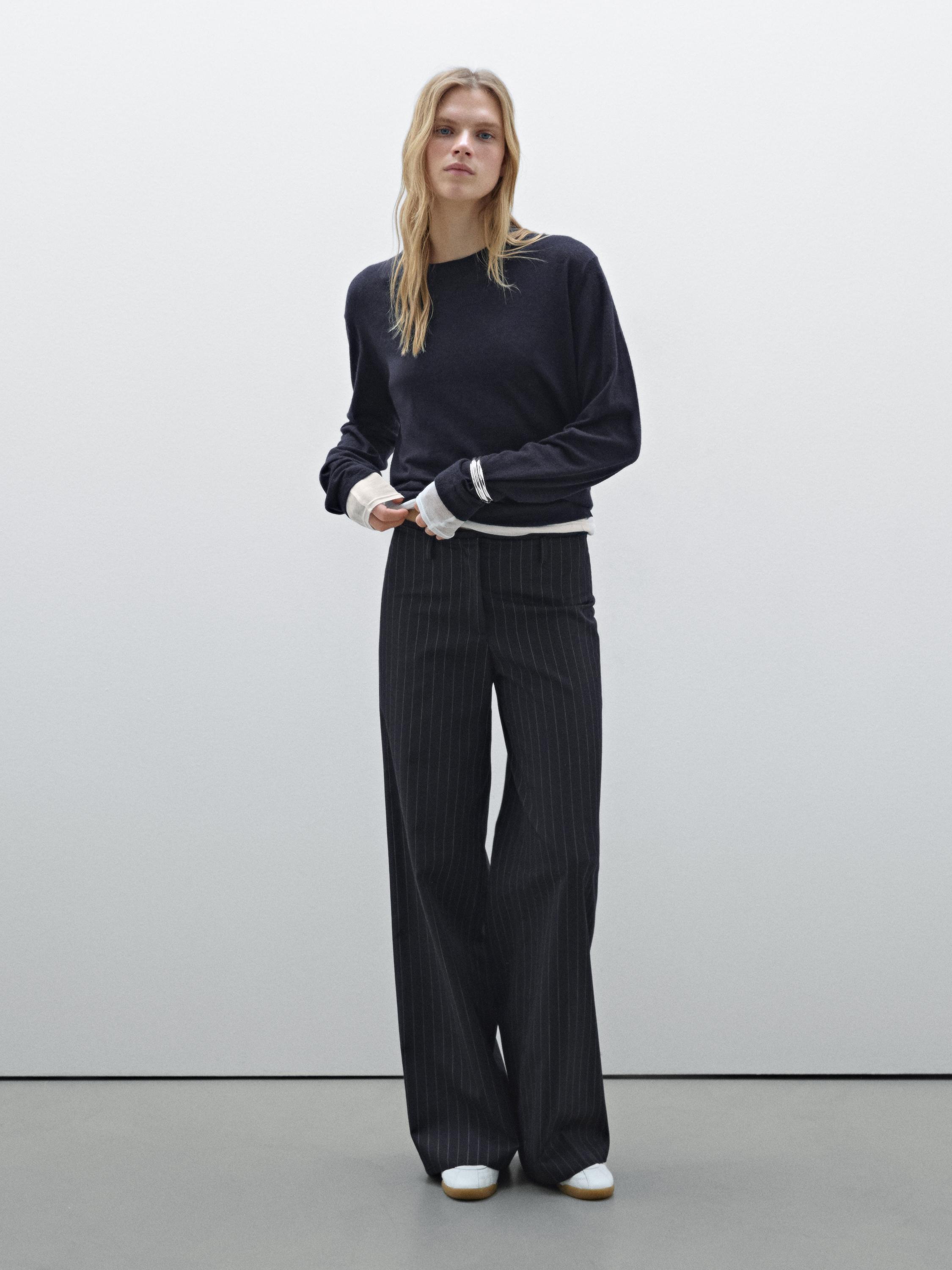 Pinstripe wool blend trousers