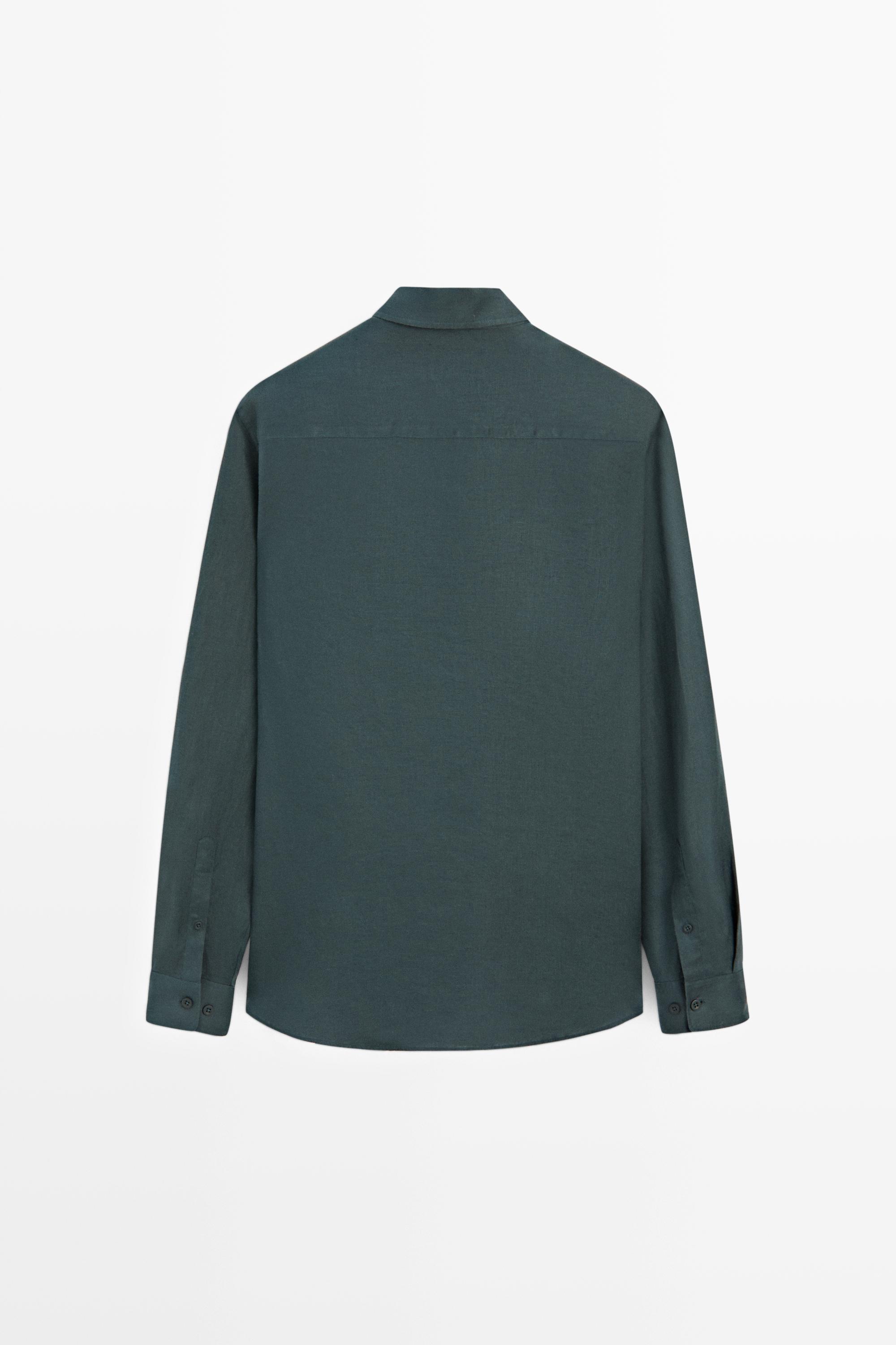 Slim fit 100% linen shirt — Misty blue