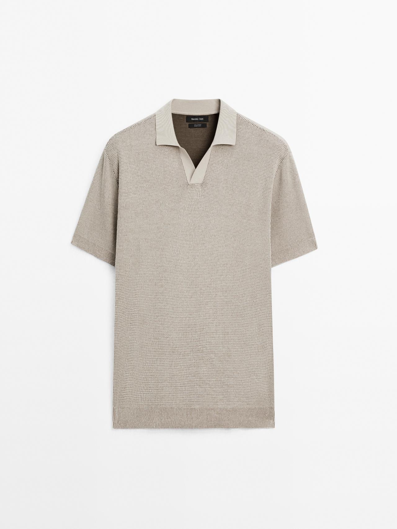 Massimo Dutti - Herre - Strukturvævet Poloshirt I Strik Med V-Udskæring - Grå - Xxl