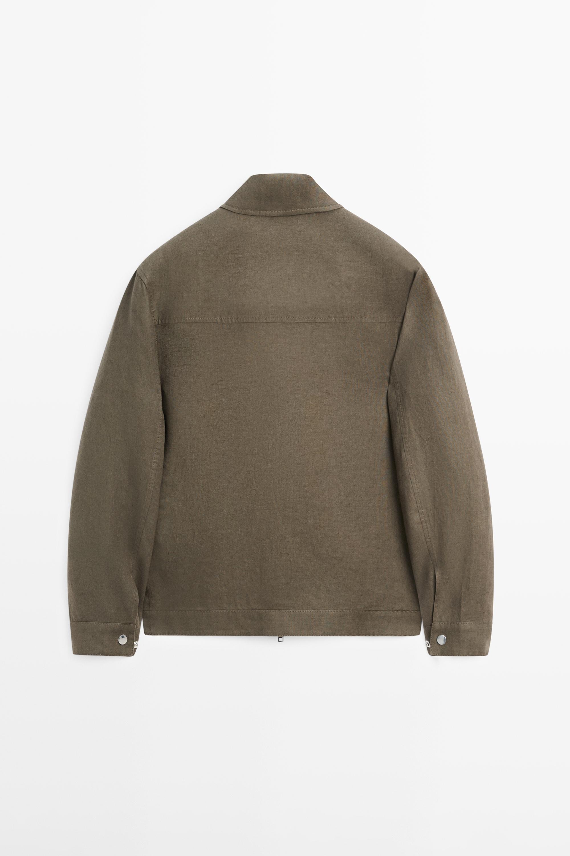 Cropped 100% linen jacket — KHAKI