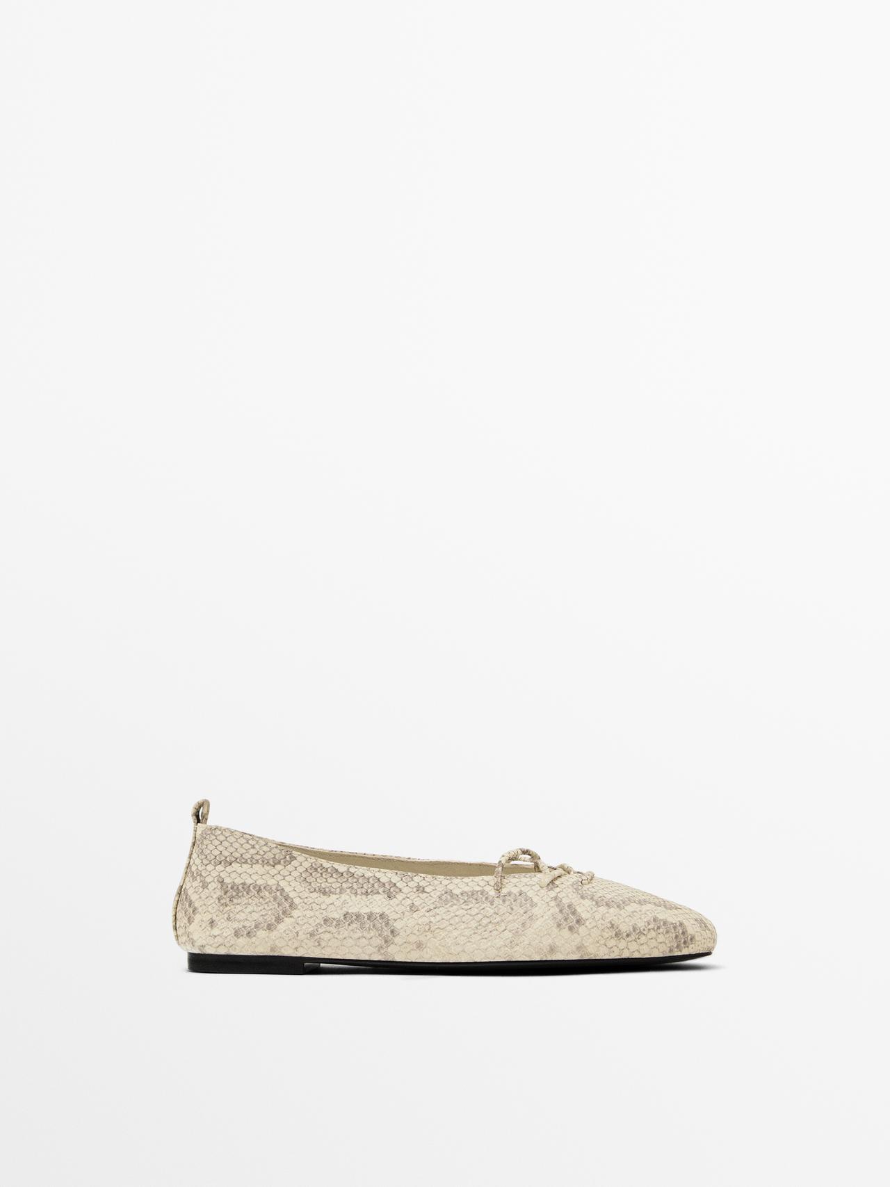 Massimo Dutti - Dame - Ballerinasko Med Print Og Snørebånd - Kombineret - 35