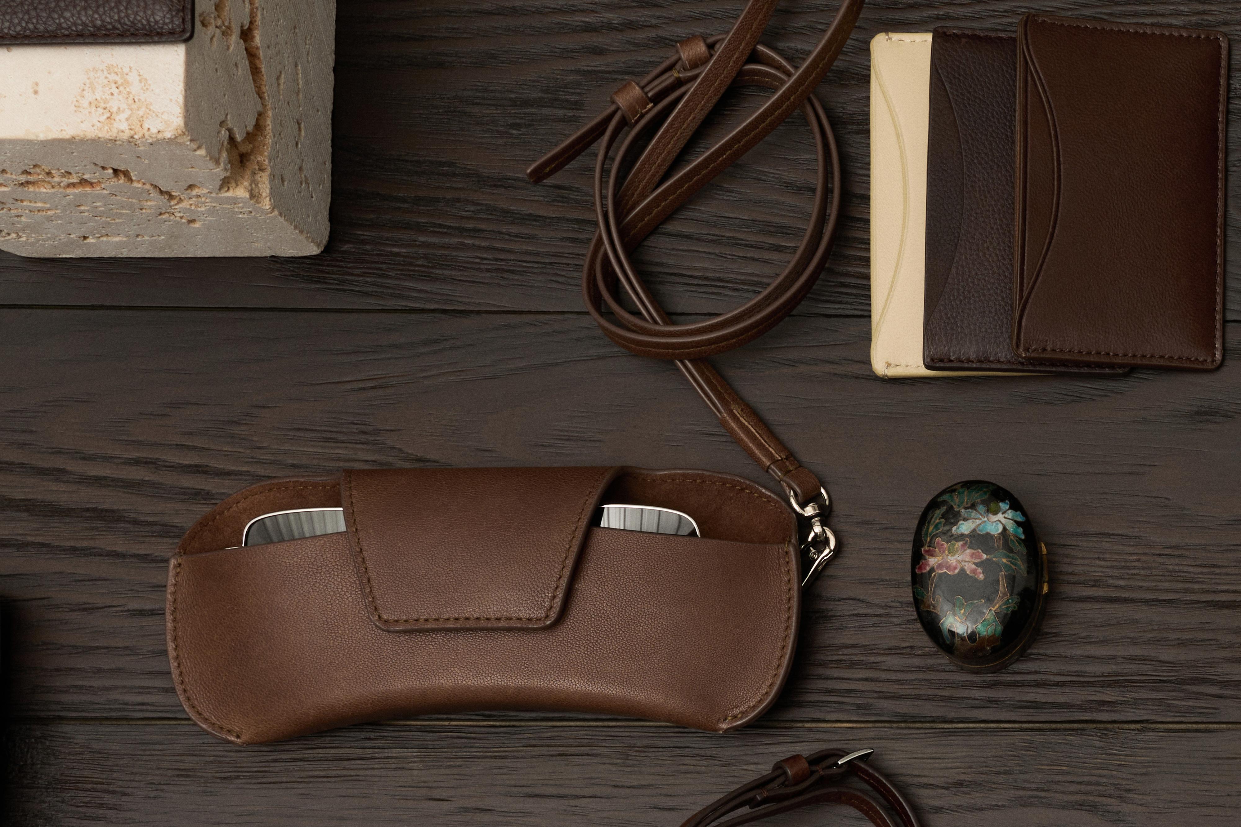 Nappa leather glasses case — BROWN