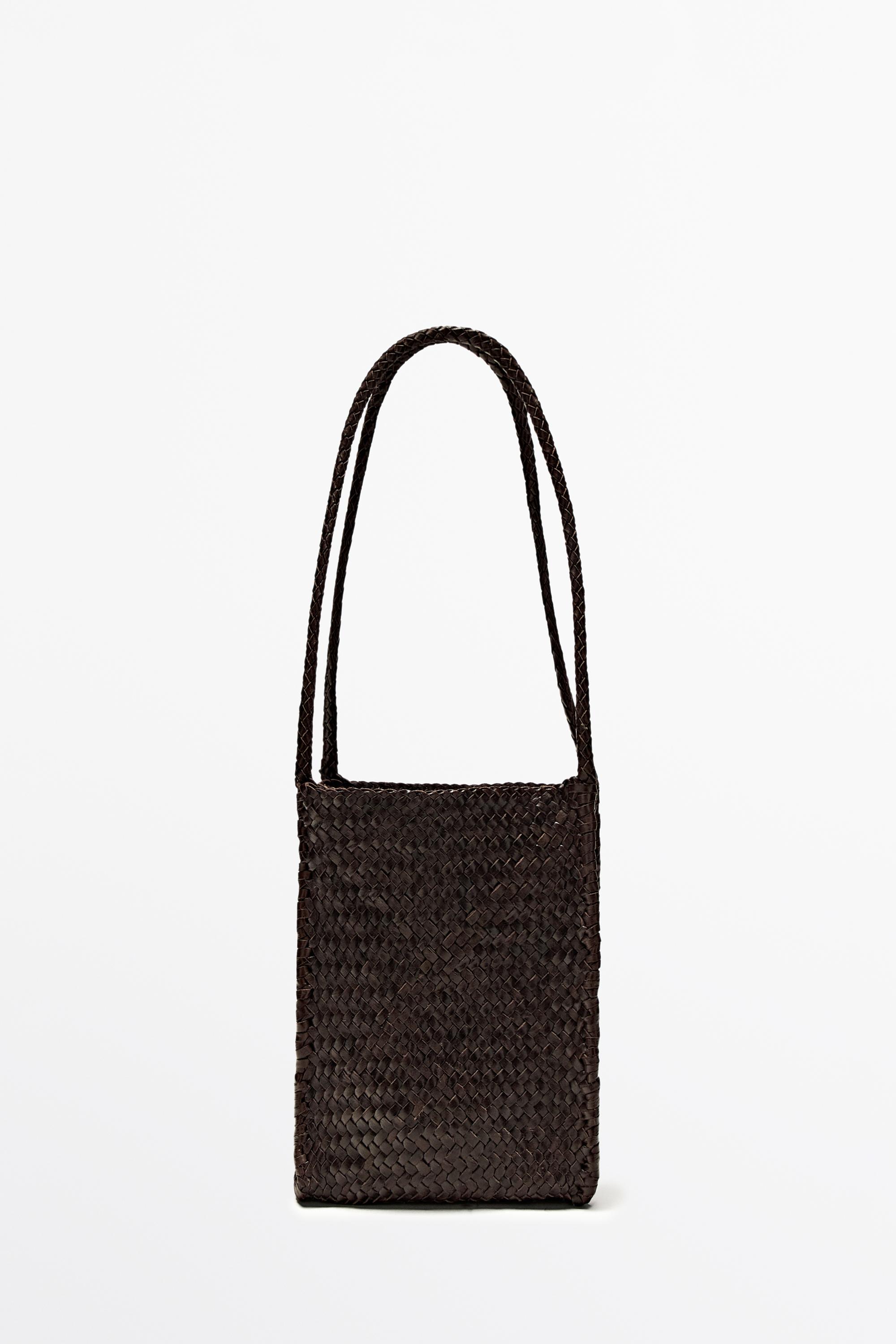 Nappa leather woven bucket bag — BROWN