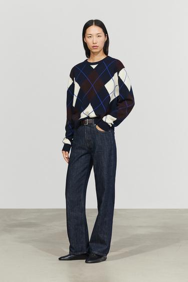 100% wool knit sweater with argyle detail — NAVY BLUE 8