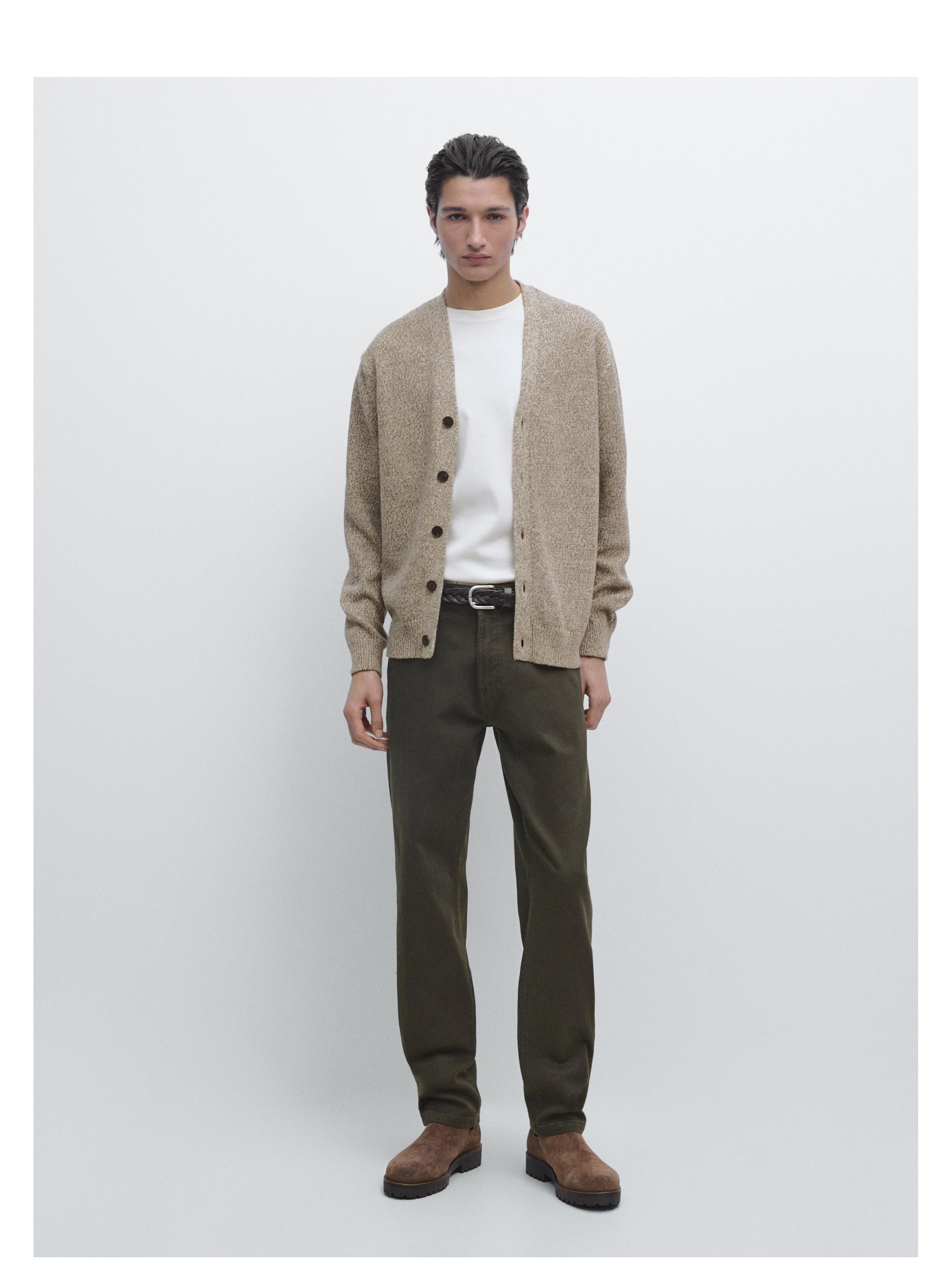 Cotton knit cardigan with buttons — BEIGE MARL