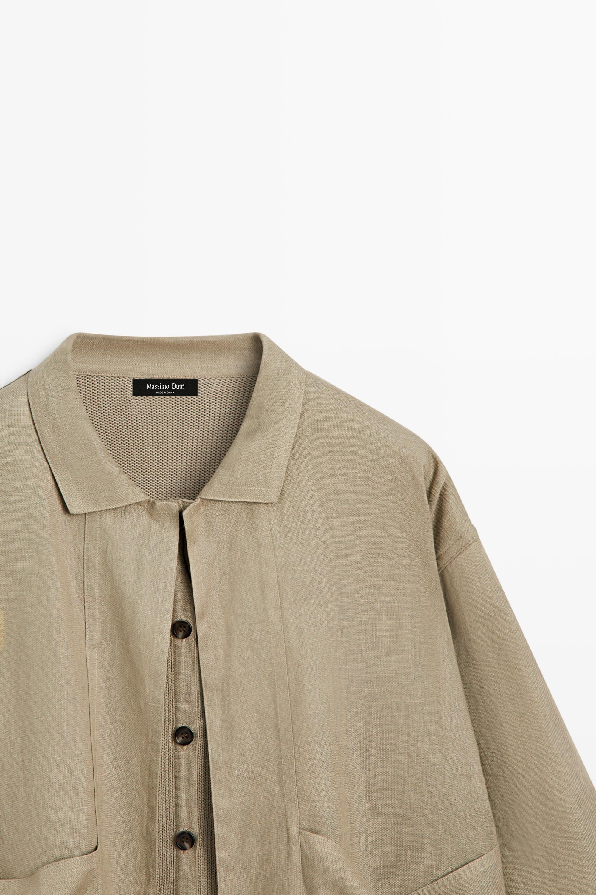 Cotton linen blend cardigan with pockets — GREENISH