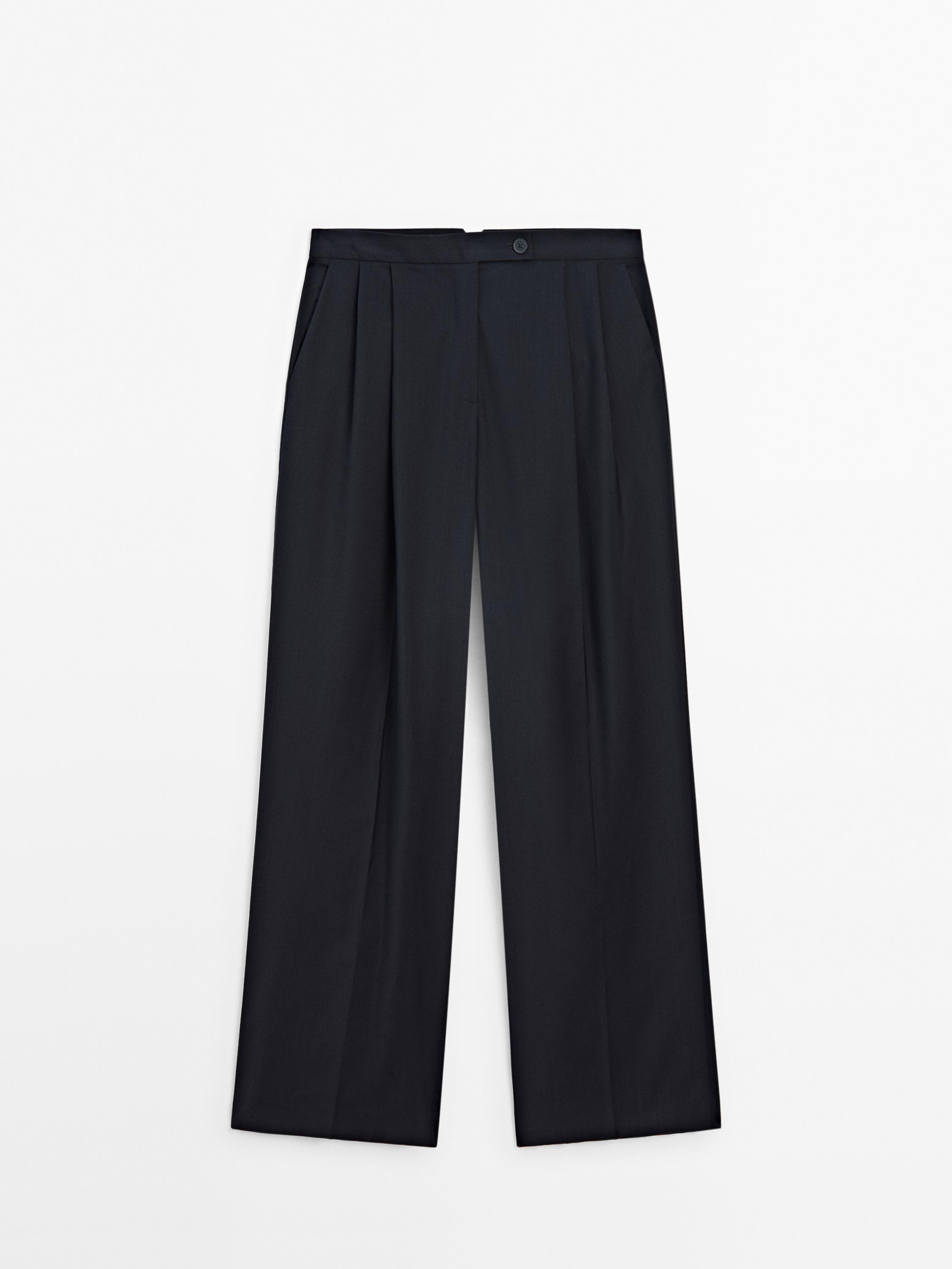 Pantalon straight à pinces en laine froide