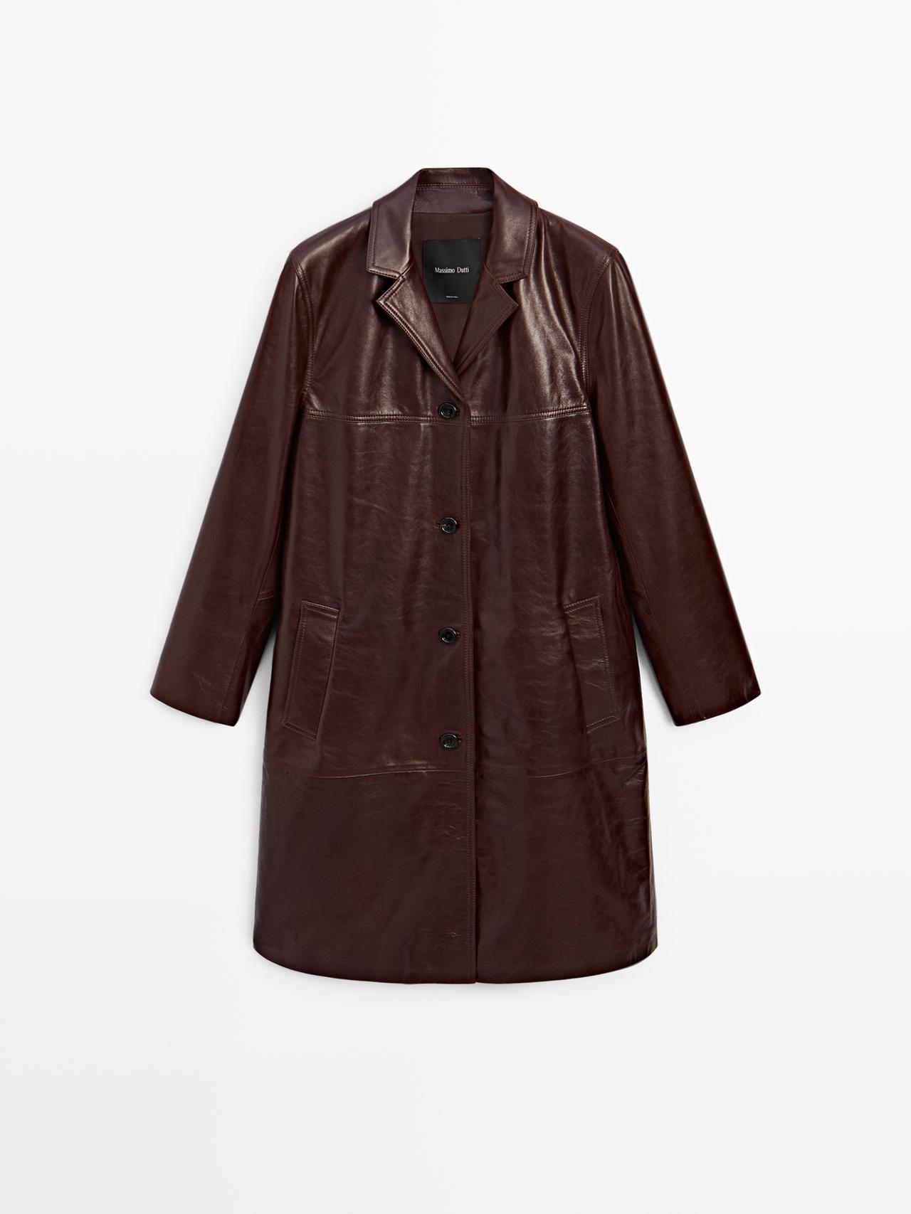 Massimo Dutti - Dame - Lang Frakke I Nappaskind - Bordeaux - Xs