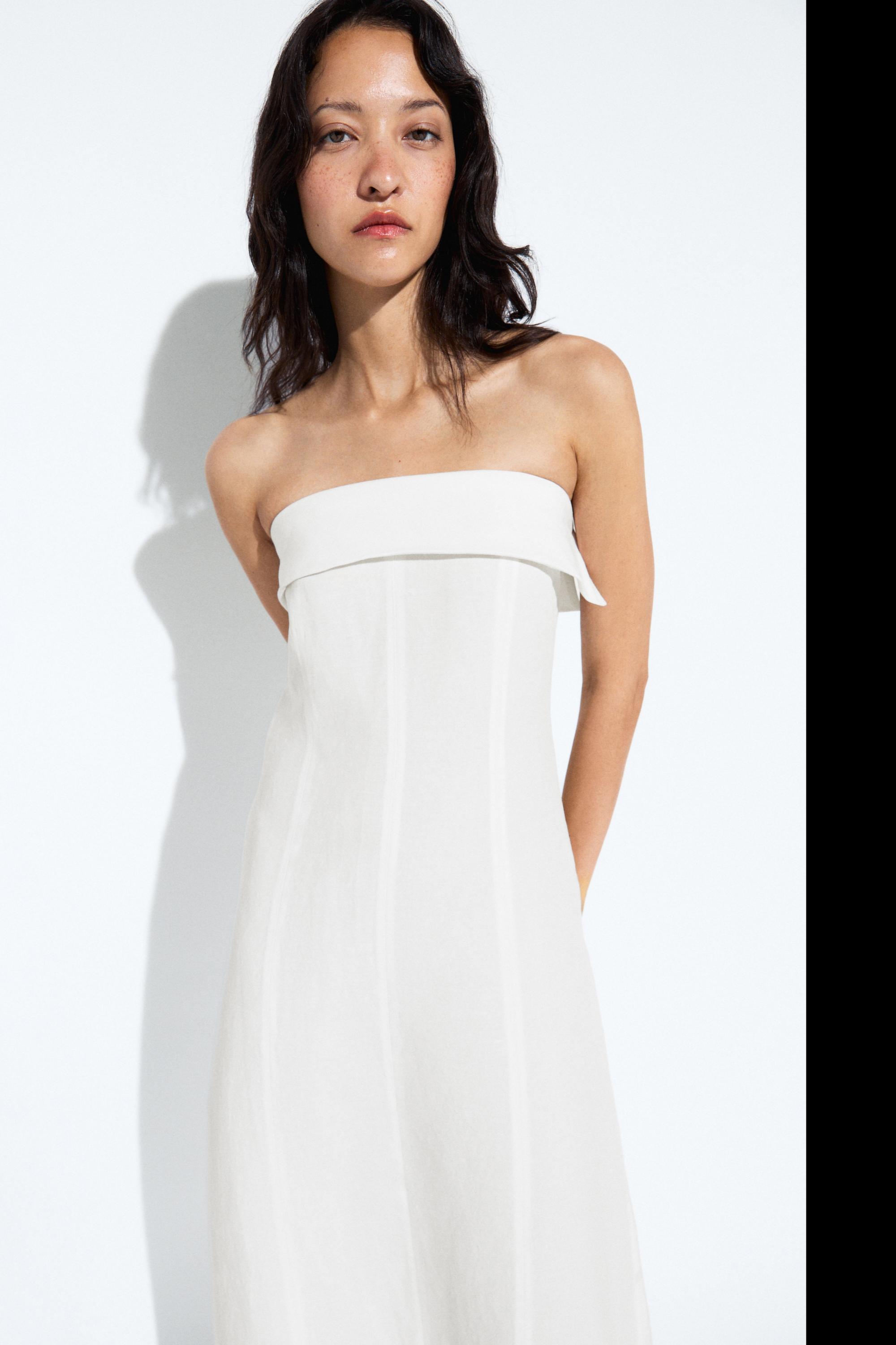 Linen strapless midi dress — WHITE