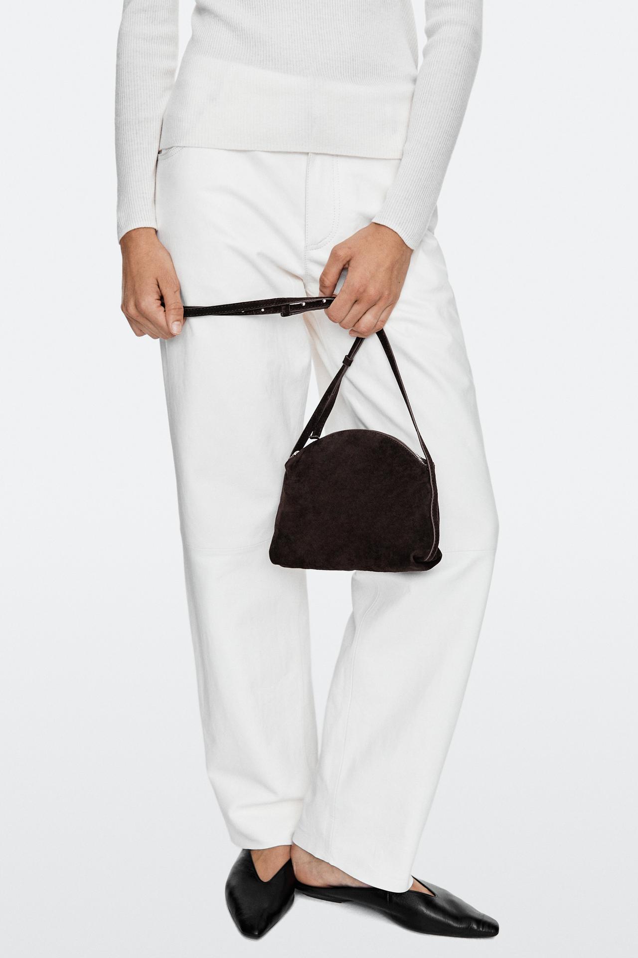 Split suede leather crossbody bag — Chocolate