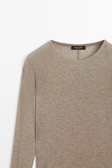 Long sleeve wool-blend T-shirt — MOLE BROWN 4