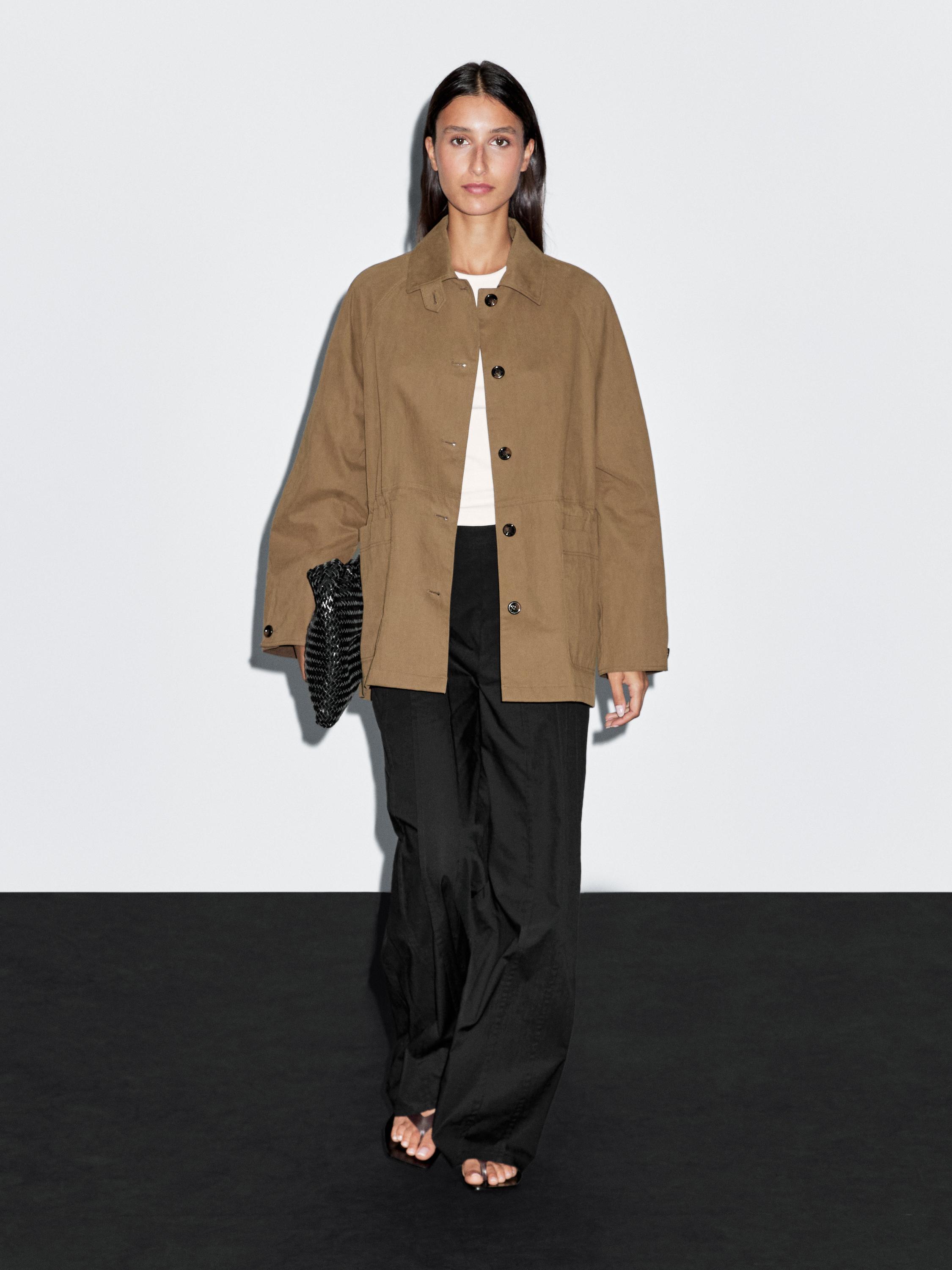 Cotton blend fitted-waist trench coat