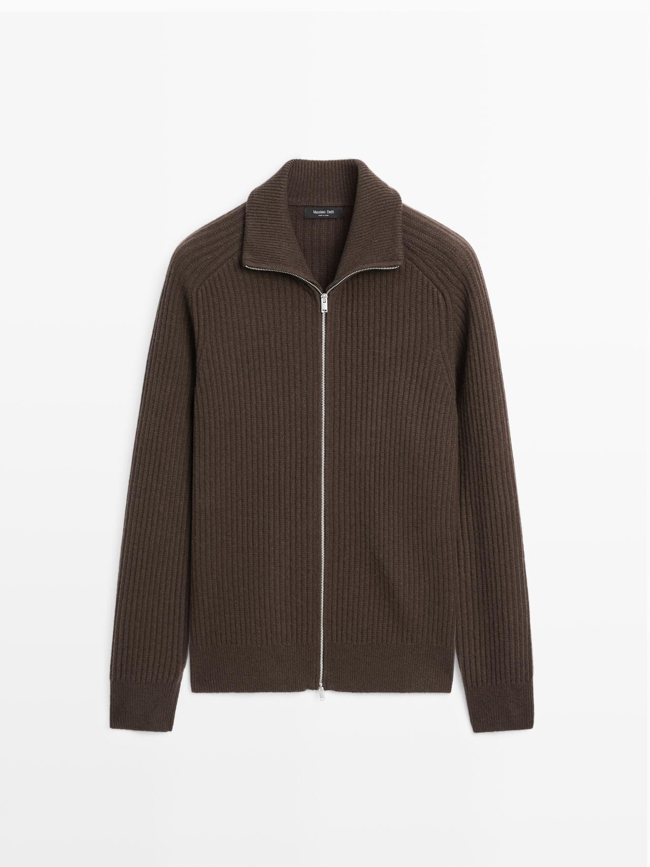 Massimo Dutti - Herre - Cardigan I Strik Af Uldblanding Med Lynlåslukning - Multicolor - Xxl