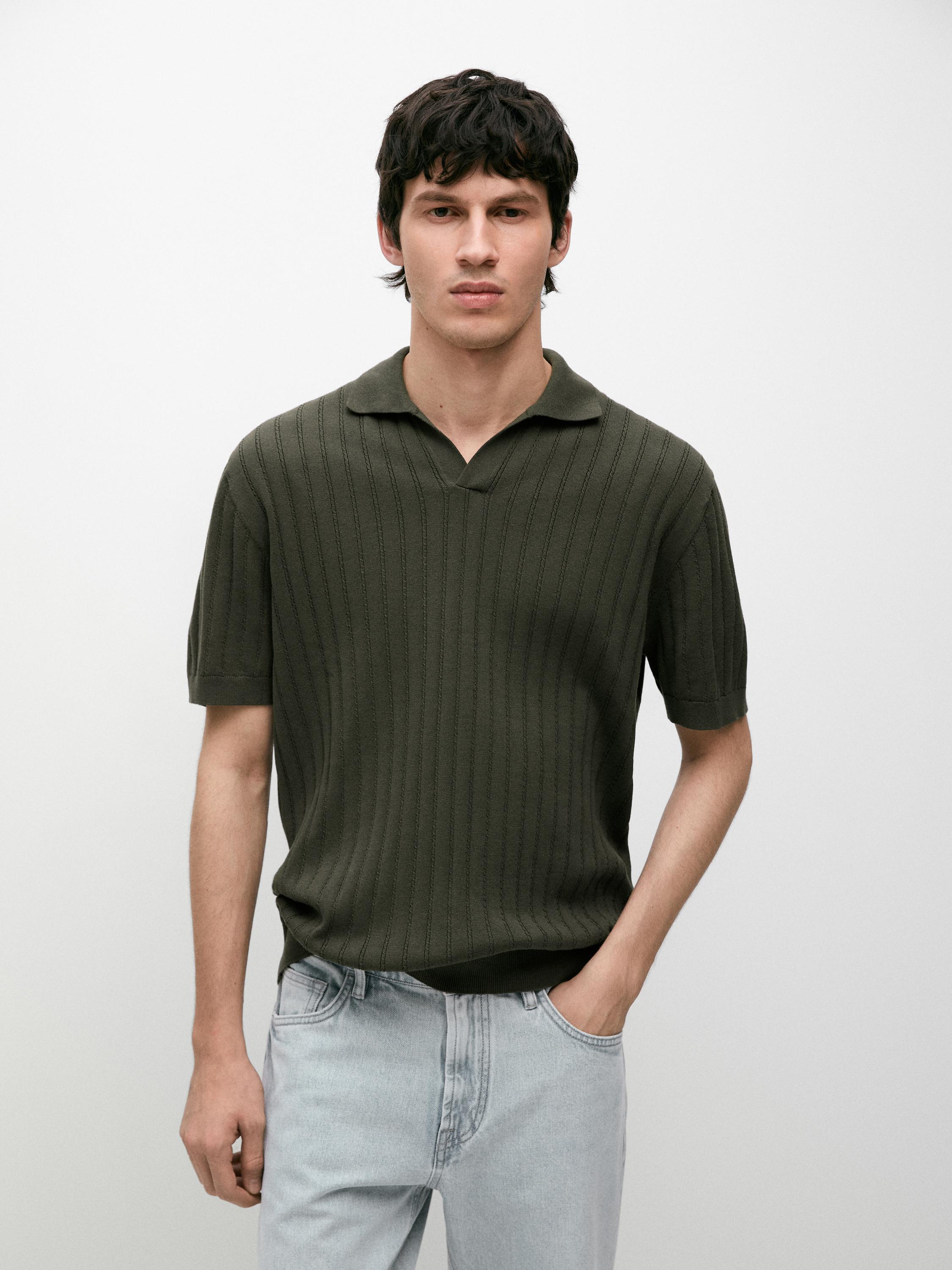 Cable-knit polo sweater — DARK KHAKI