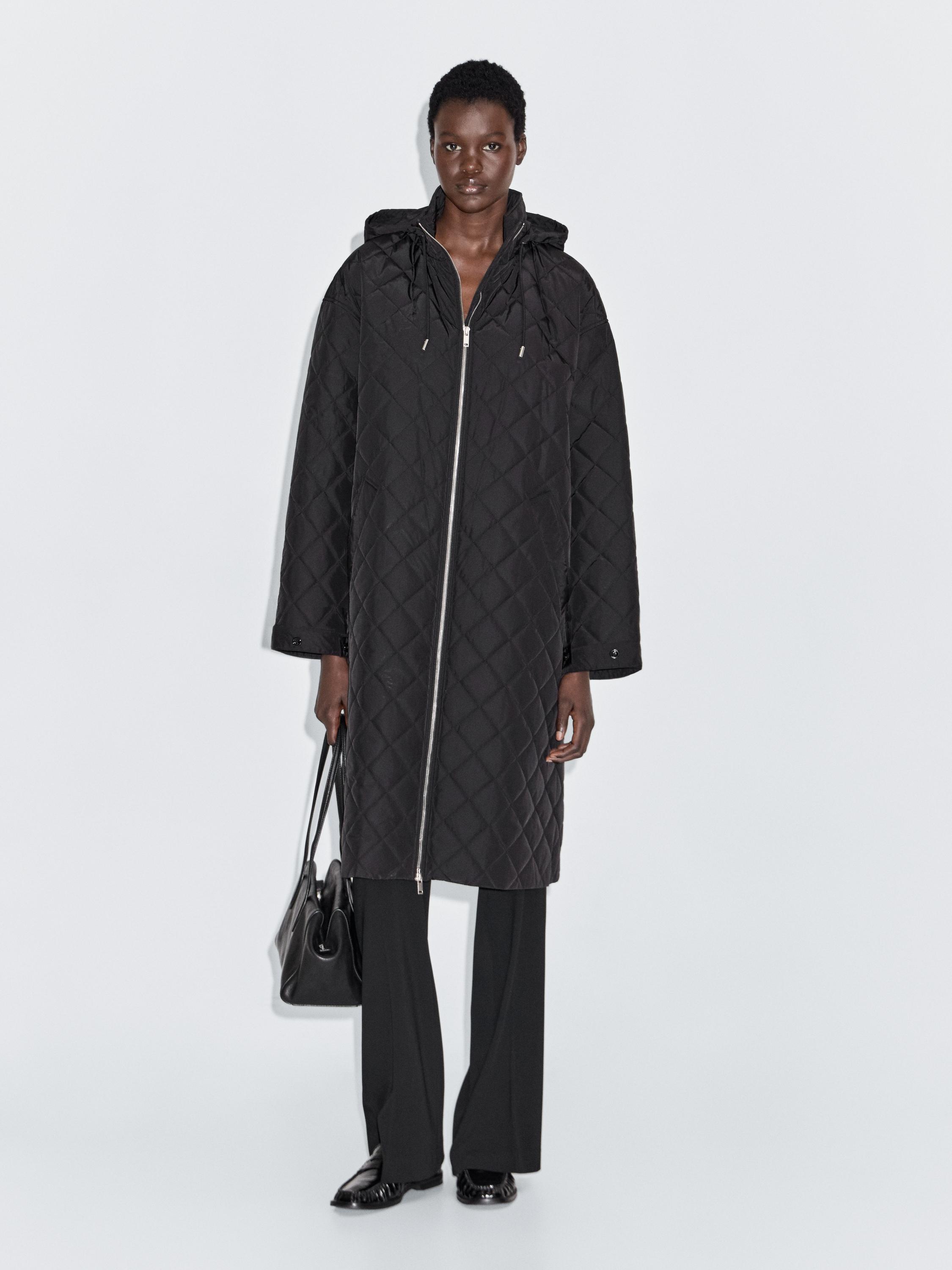 Long water-repellent oversize quilted parka