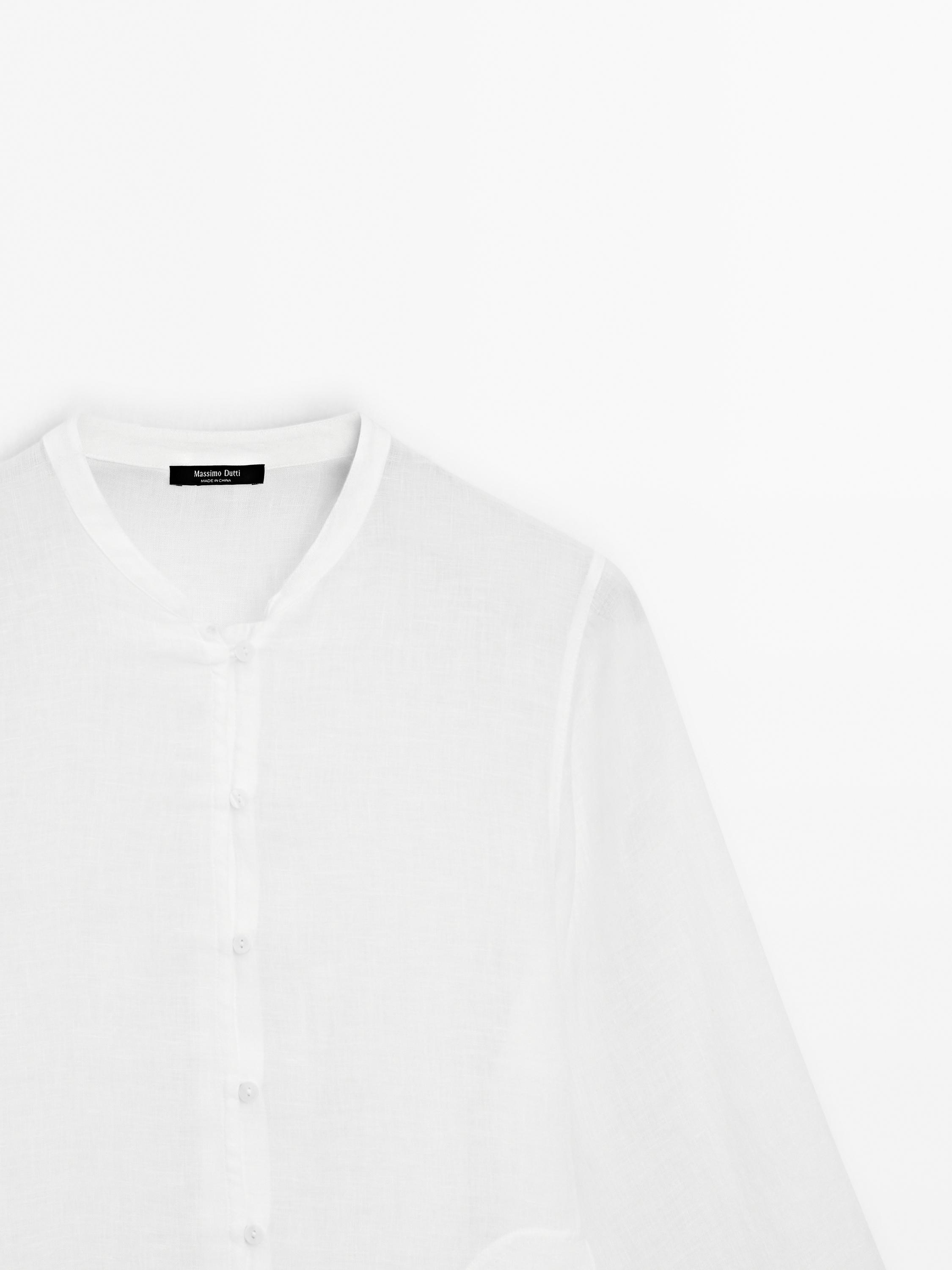100% linen stand-up collar shirt