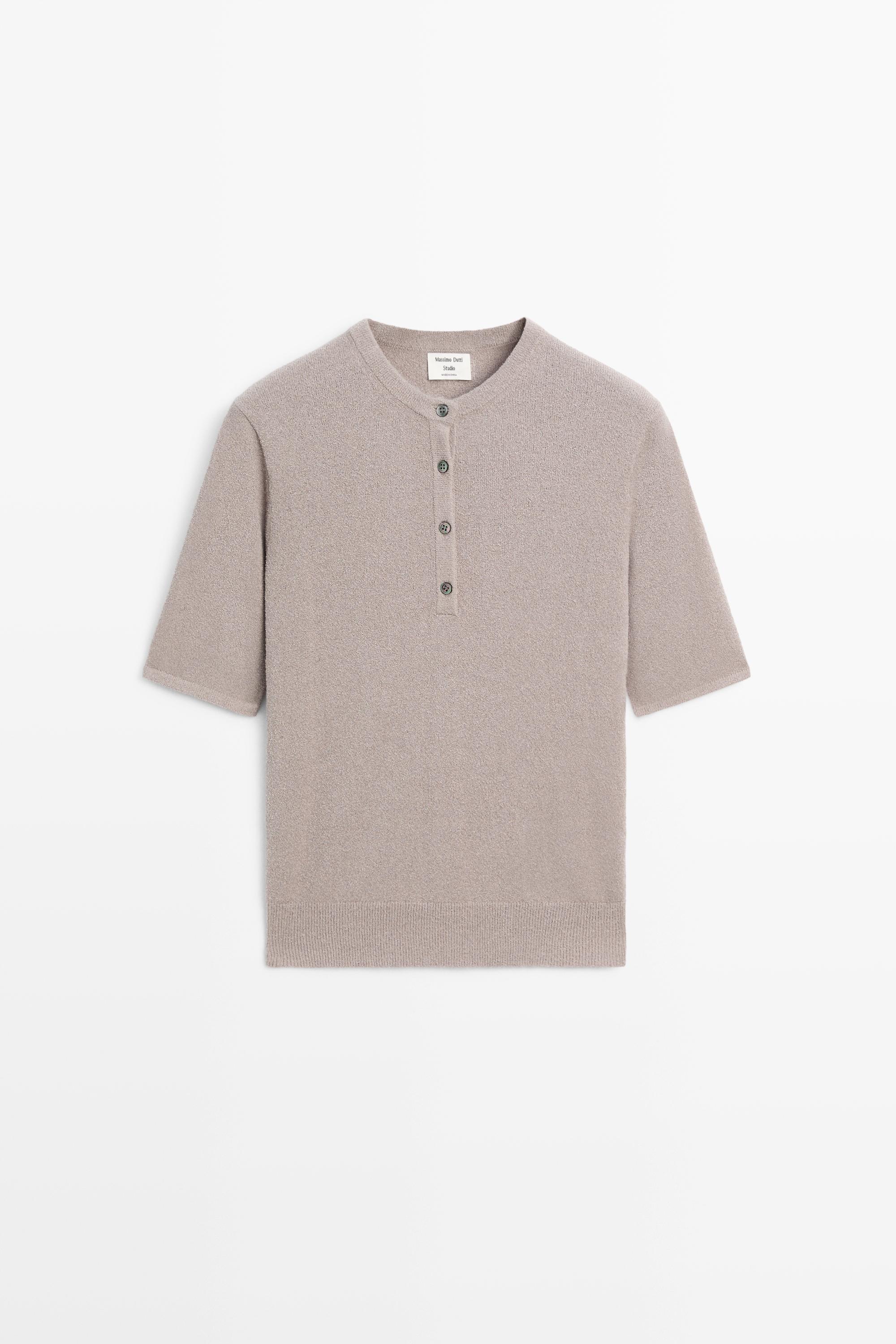STUDIO Cotton Blend Button-Front Knit Sweater — MOLE BROWN