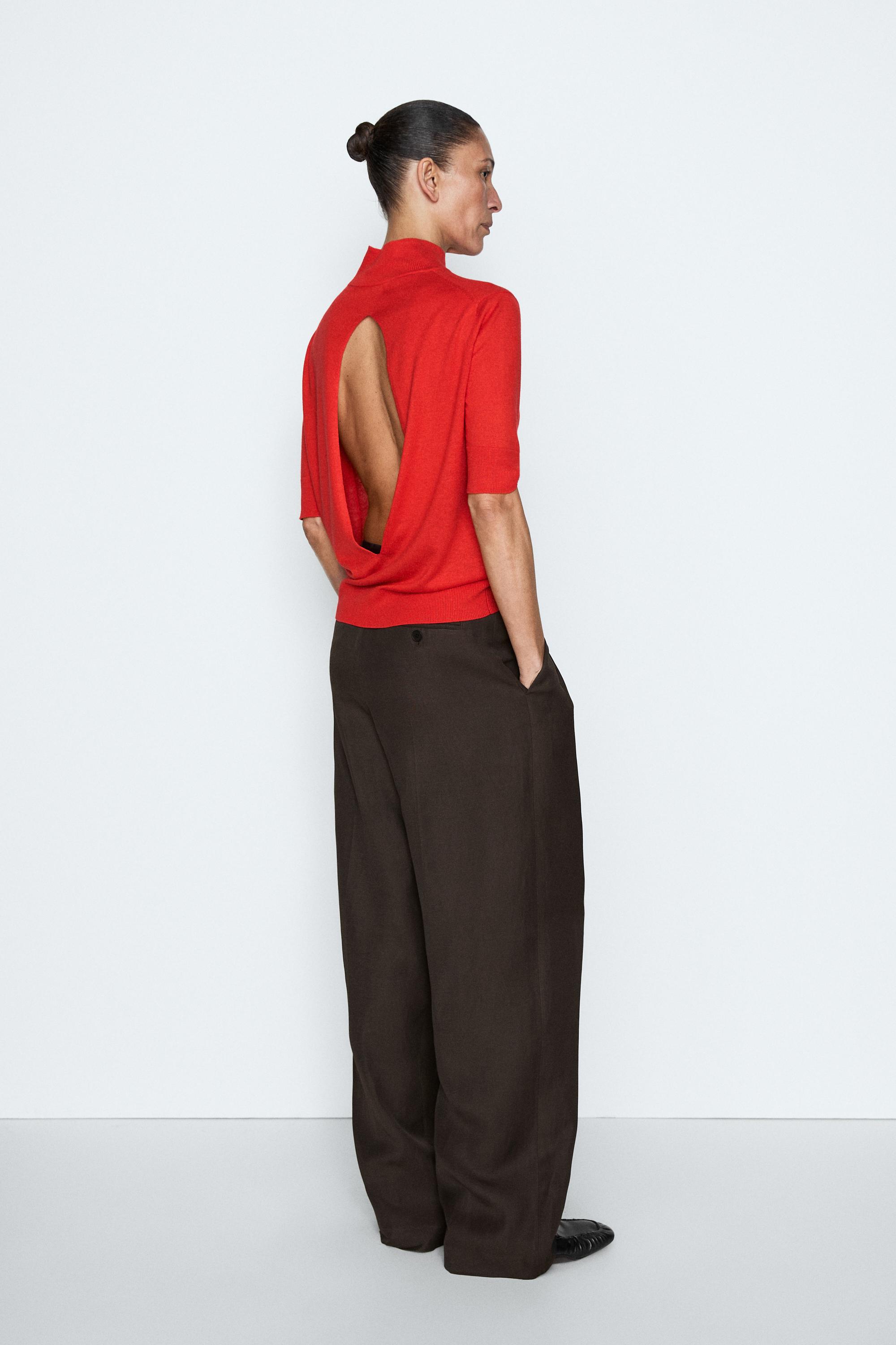 Silk blend knit sweater with back detail - STUDIO — ORANGE