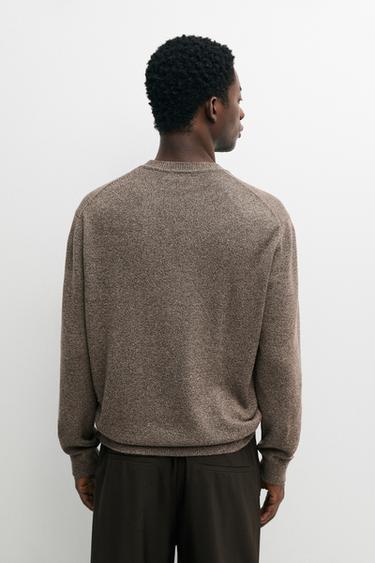 Mouliné knit sweater with wool, round neck — MOLE BROWN 5