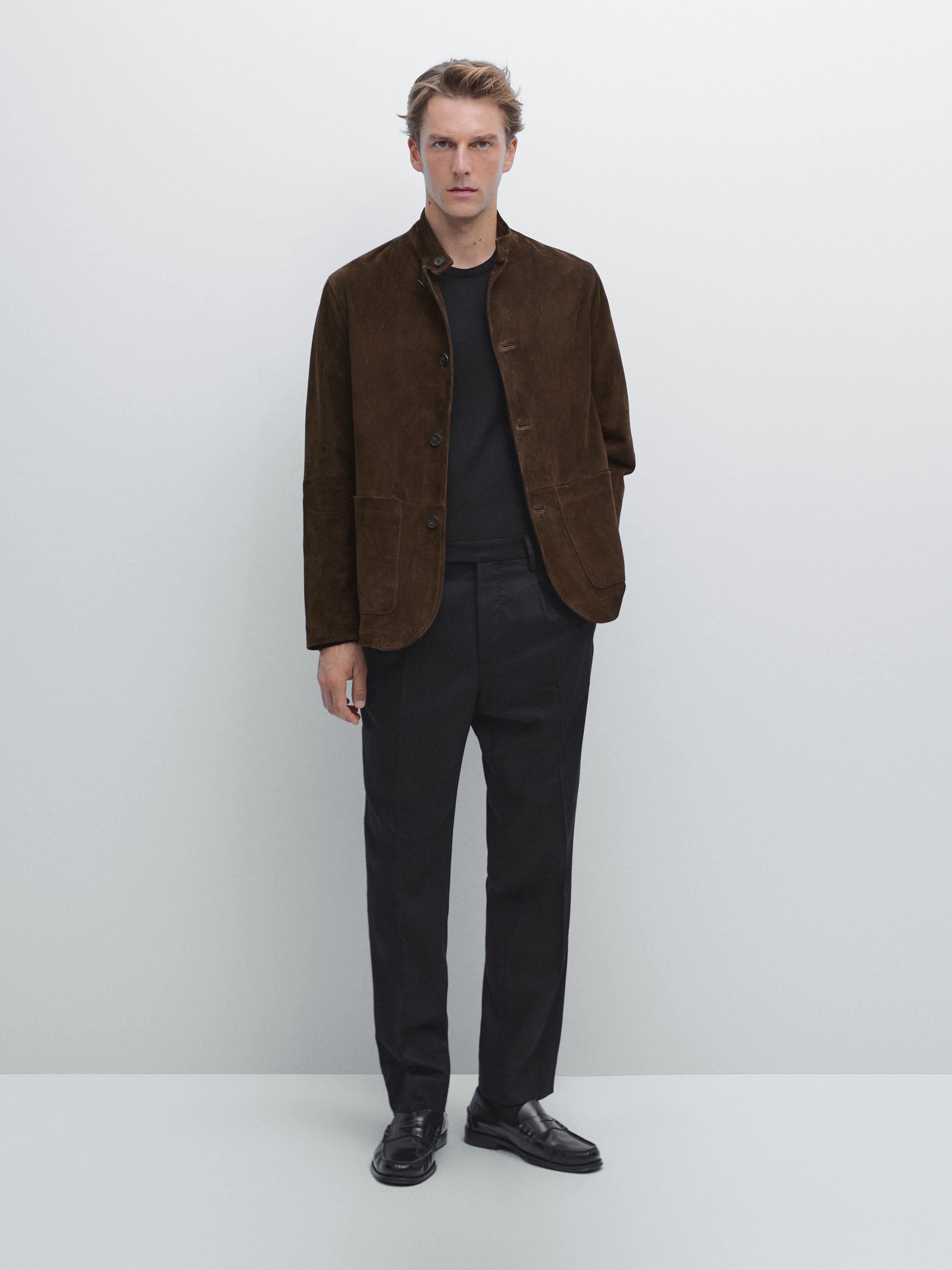 Pantalon à pinces en flanelle de laine mélangée