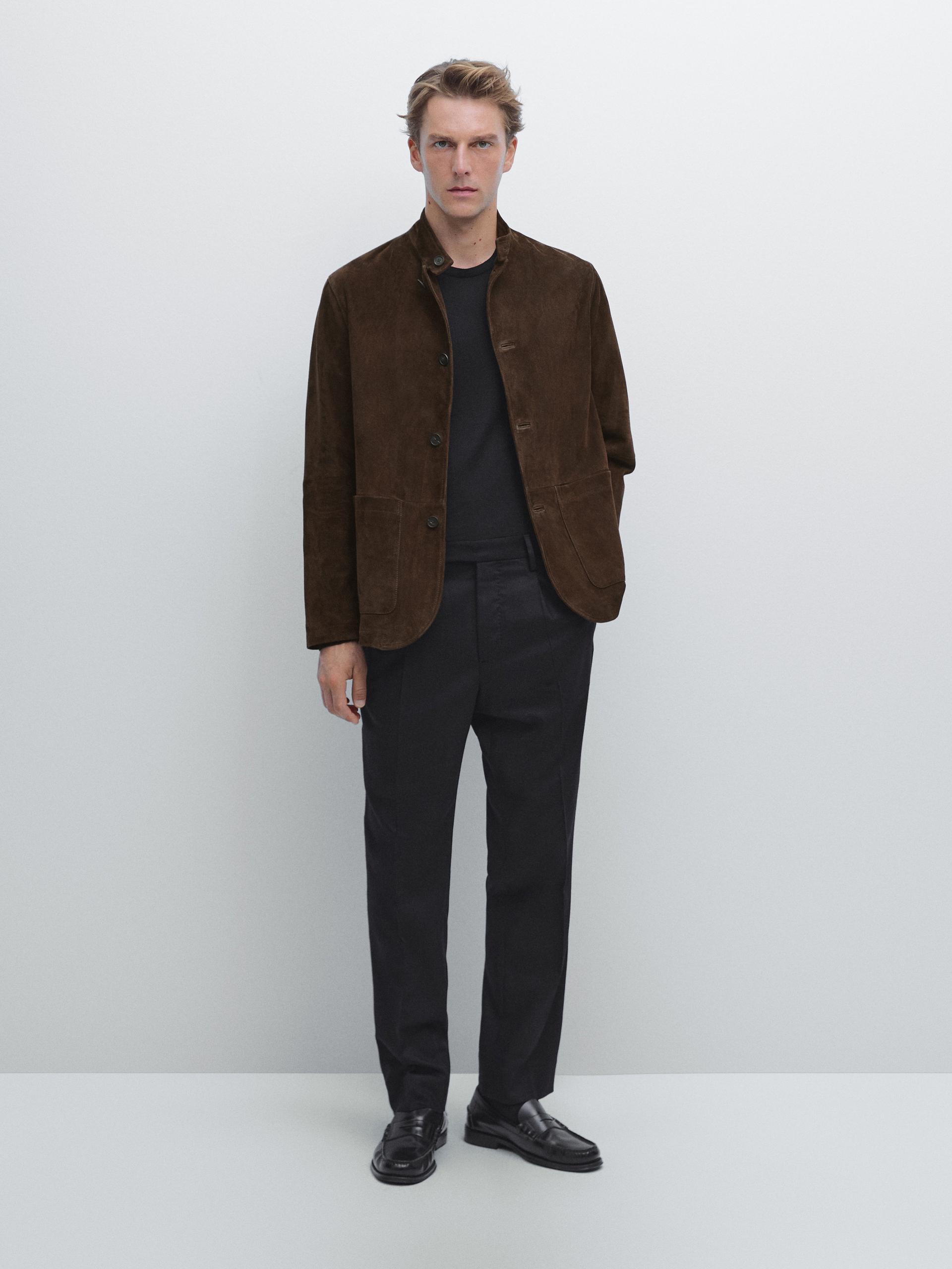 Pantalón Franela Pinzas Mezcla Lana - Negro - 44 - Massimo Dutti - Hombre