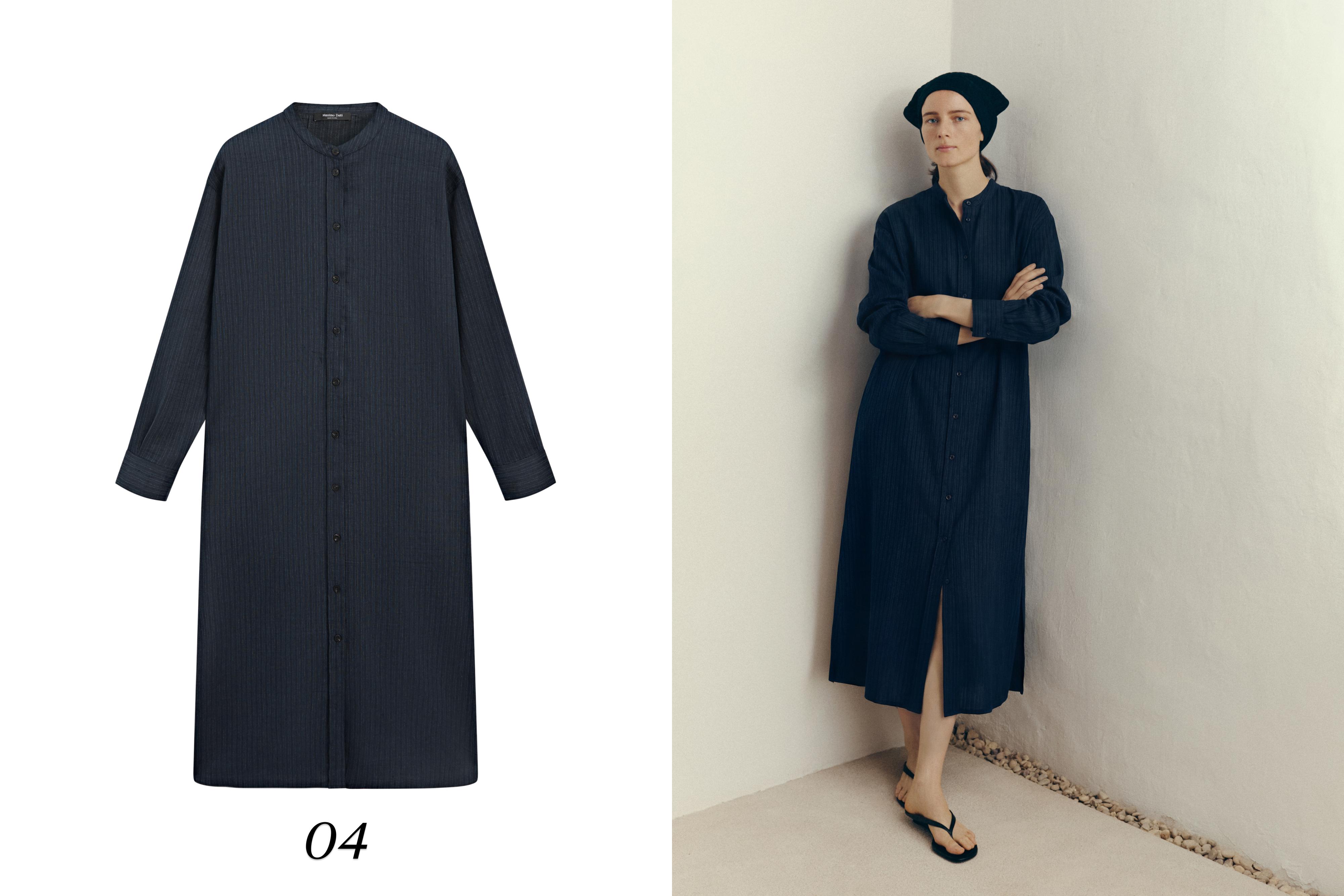 Flowing midi shirt dress — BLUE