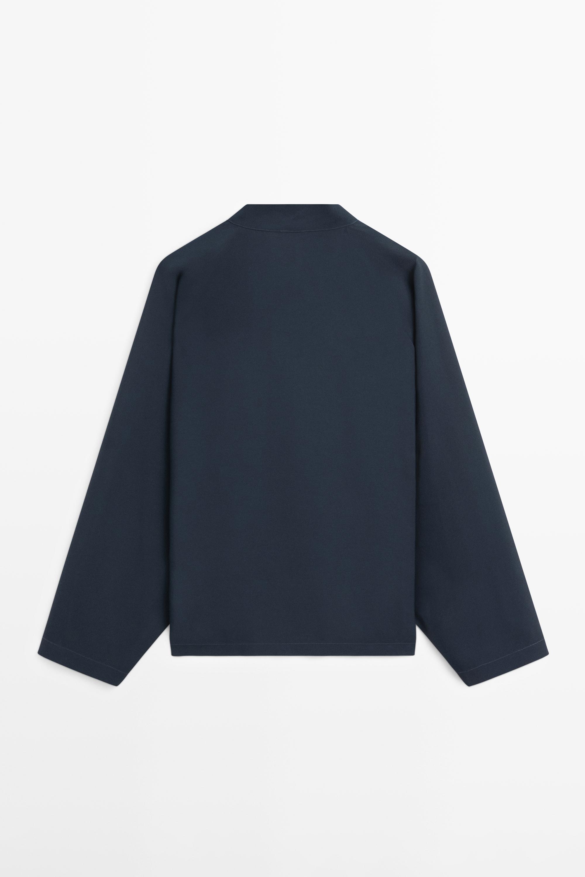 Flowing stand collar blouse — NAVY BLUE