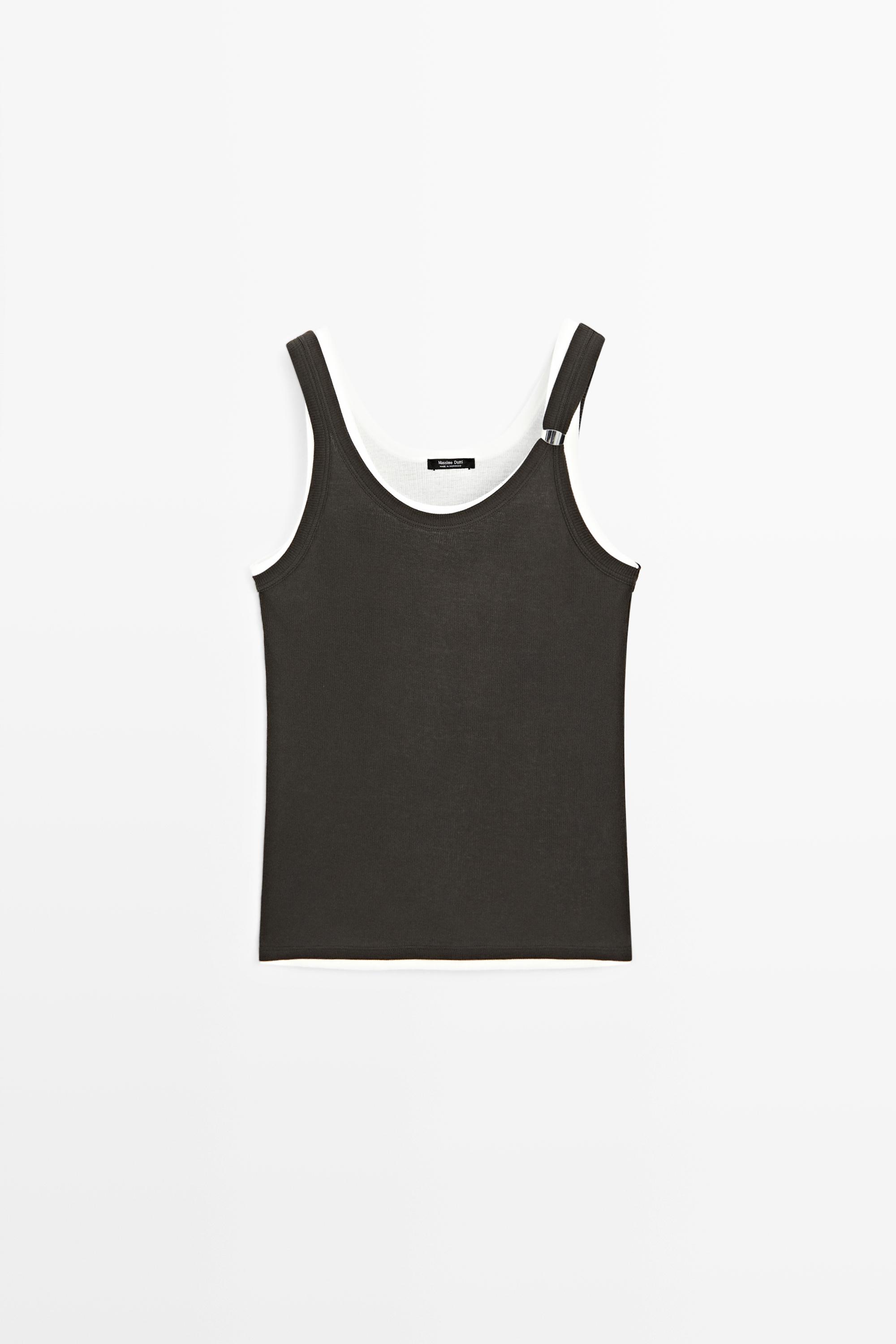 Double-layer strappy top with jewel detail — BROWN