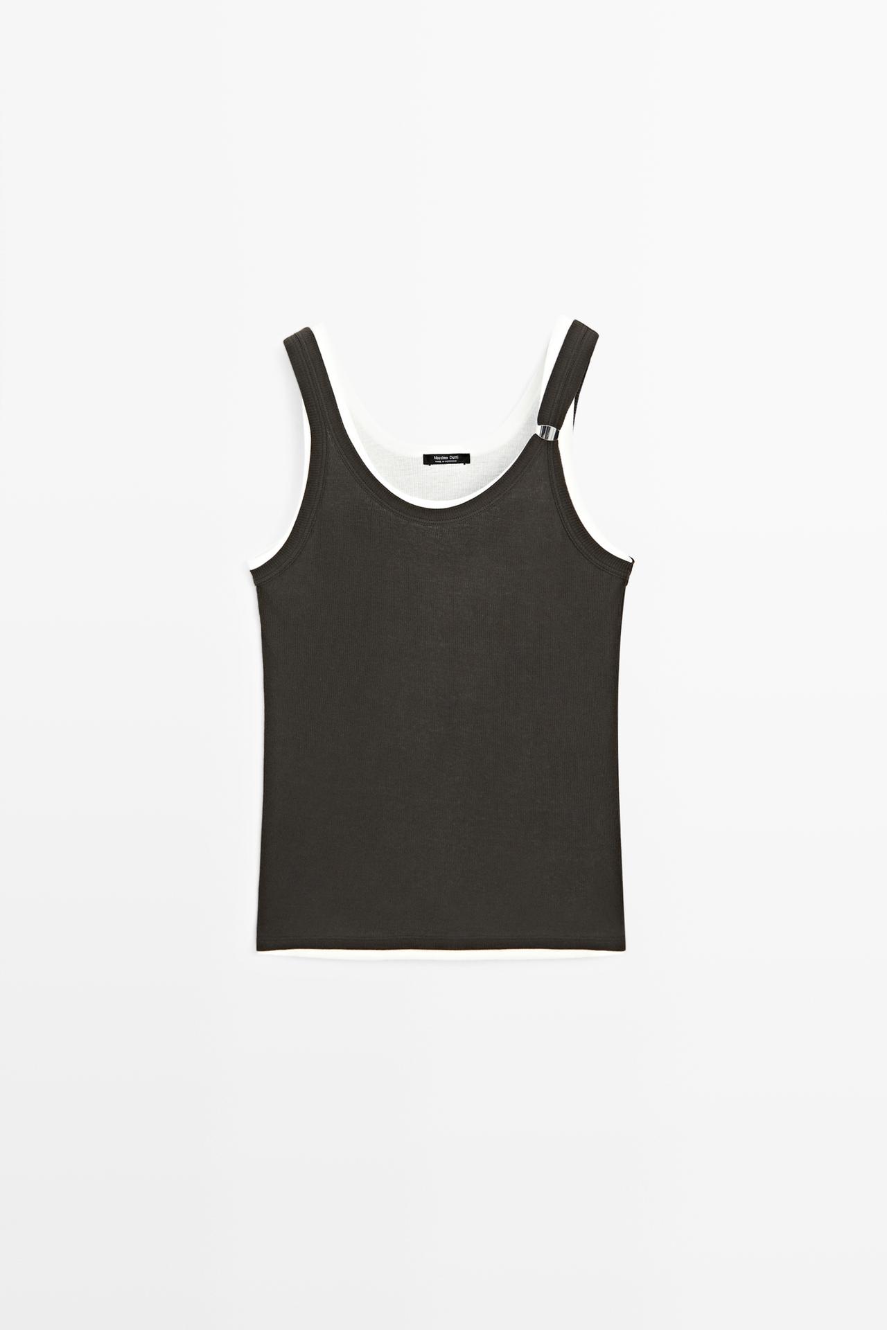 Double-layer strappy top with jewel detail — BROWN