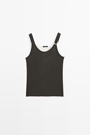Double-layer strappy top with jewel detail — BROWN 2