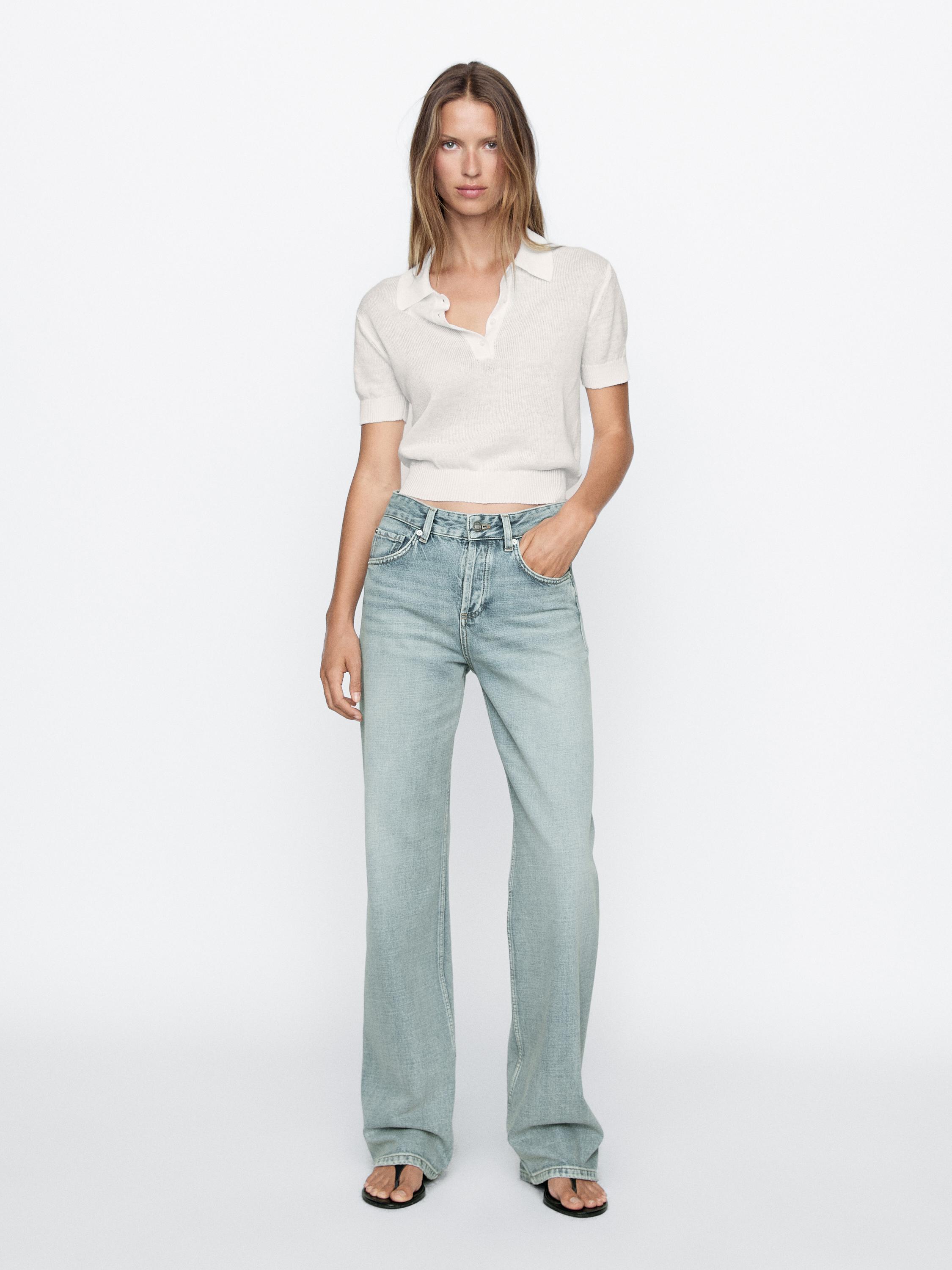 Mid-rise wide-leg cotton jeans