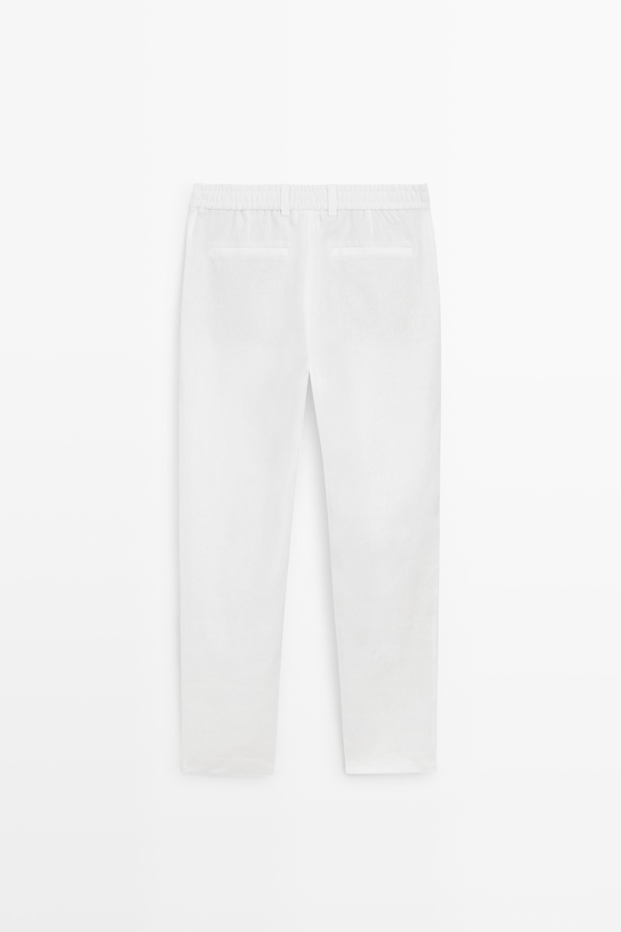 100% linen trousers with elasticated waist — WHITE