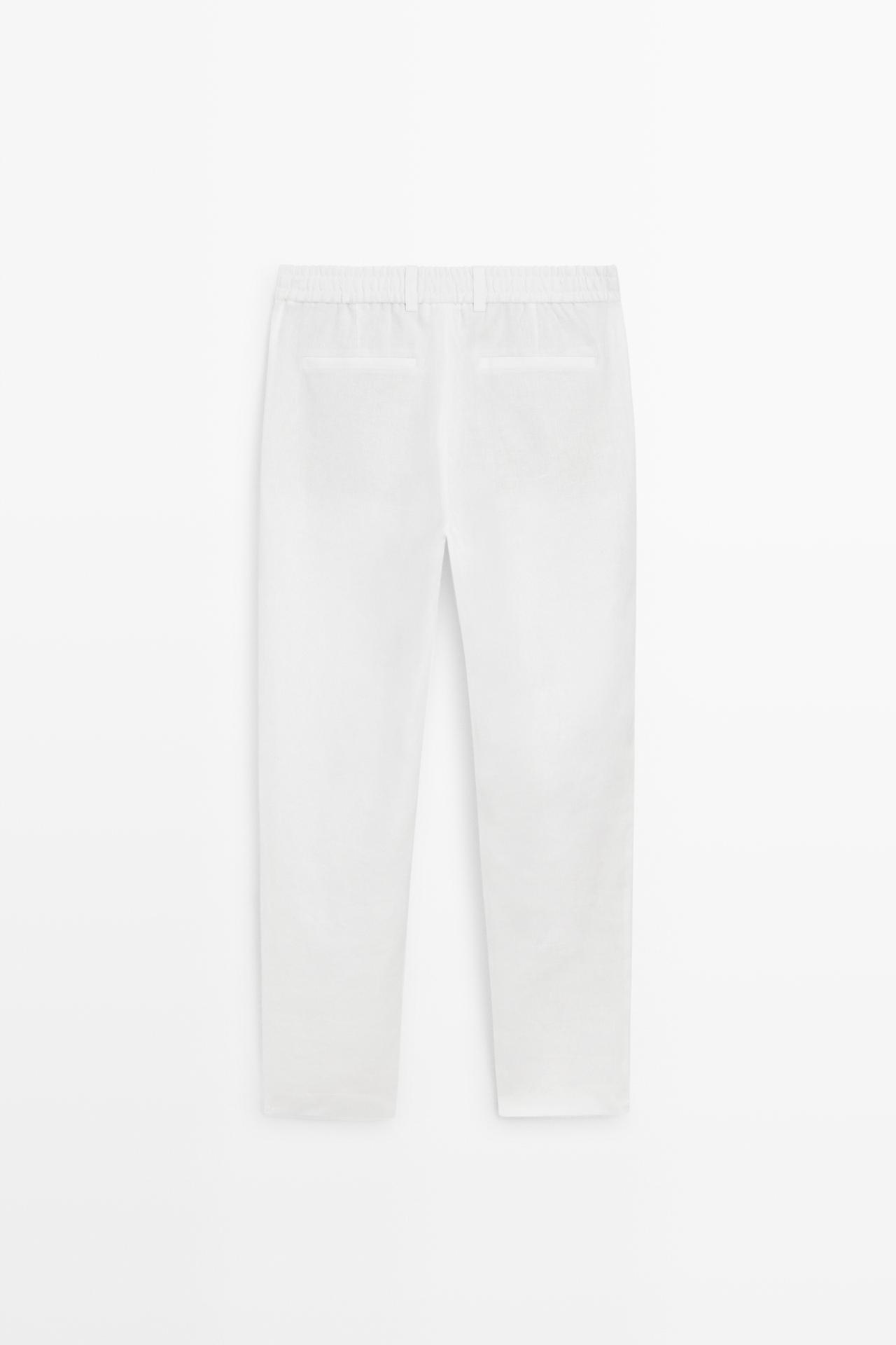 100% linen trousers with elasticated waist — WHITE