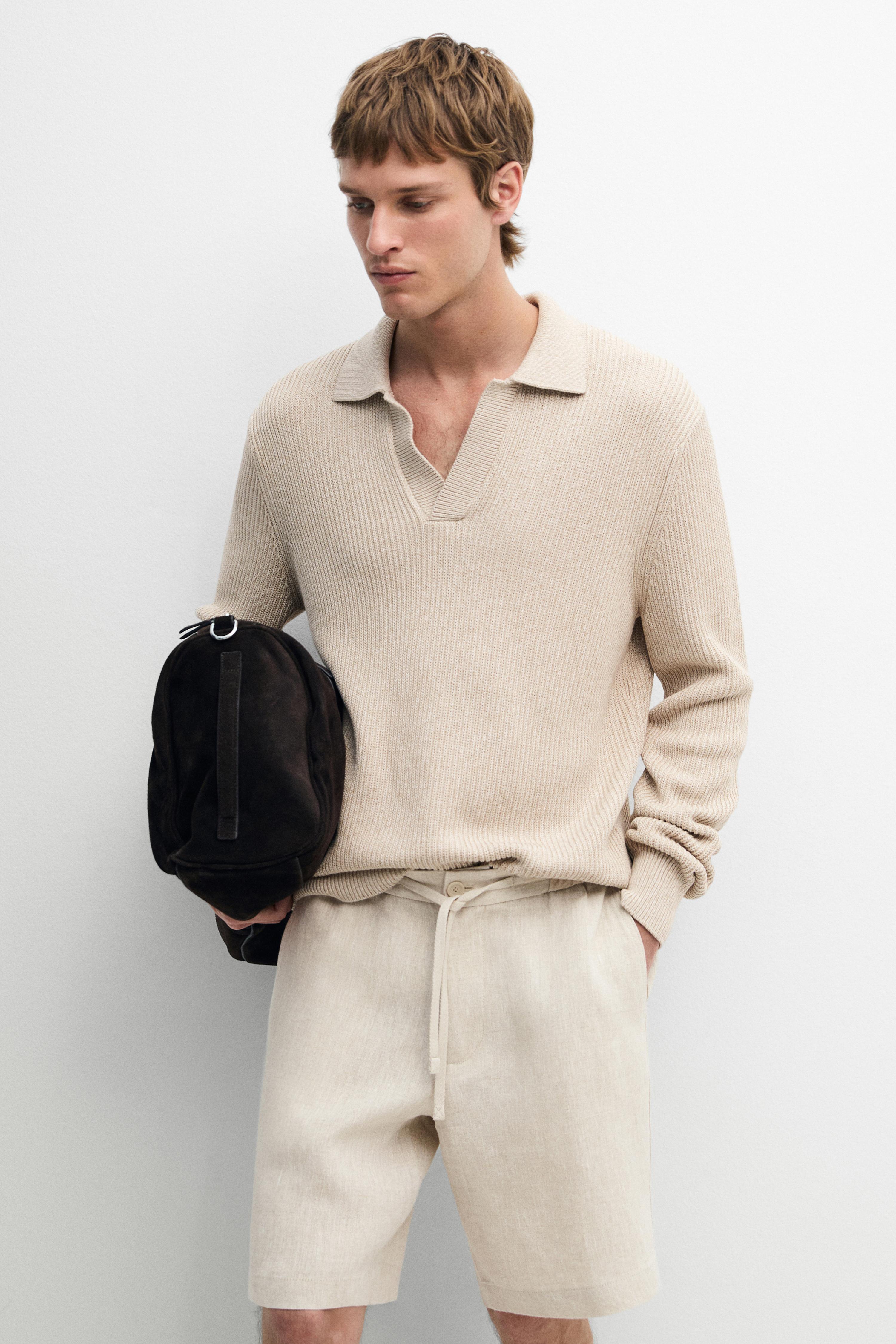 Linen Bermuda shorts with elasticated waistband — CREAM