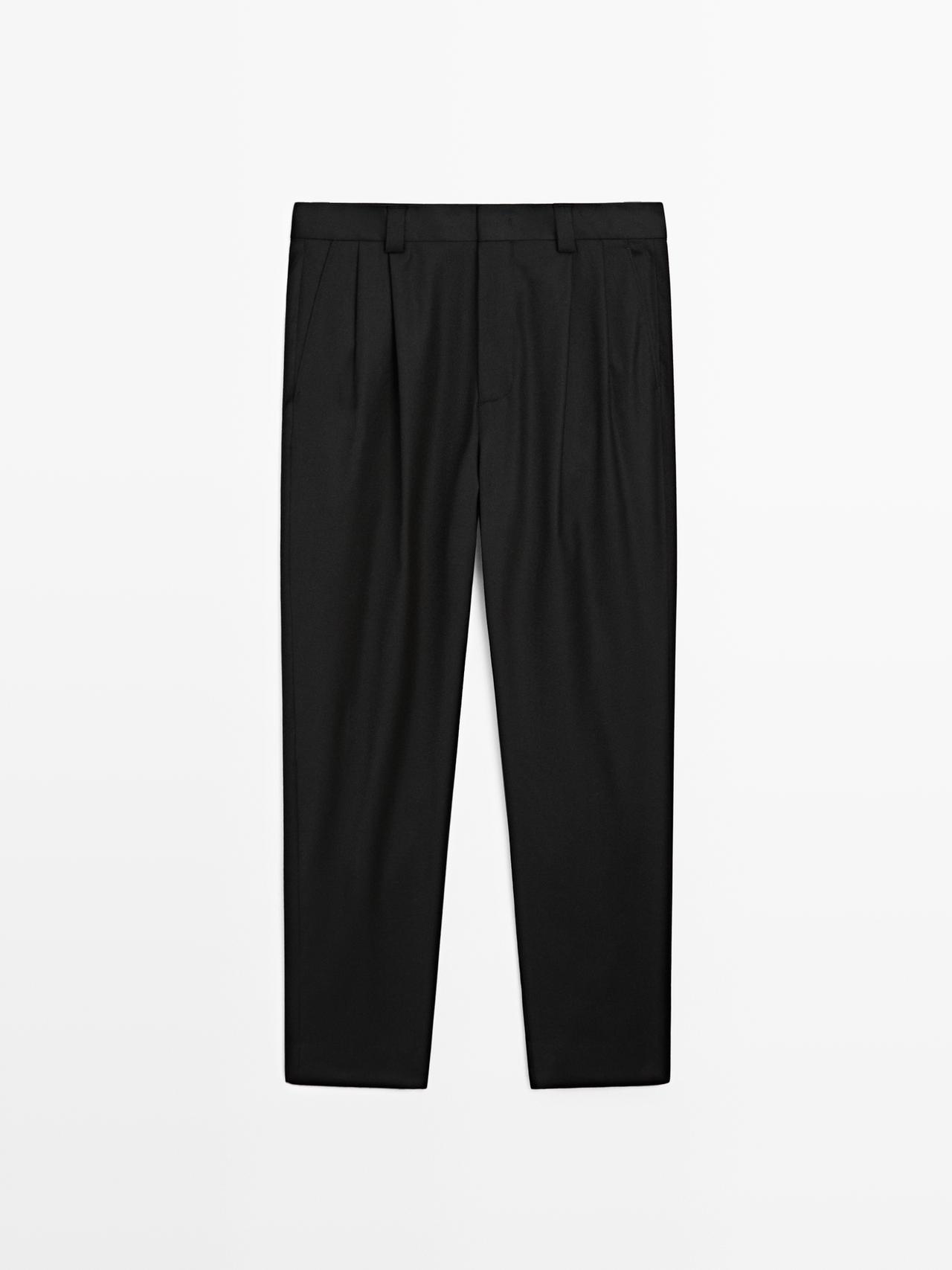 Massimo Dutti - Herre - Habitbukser I Flannel - Limited - Sort - 44