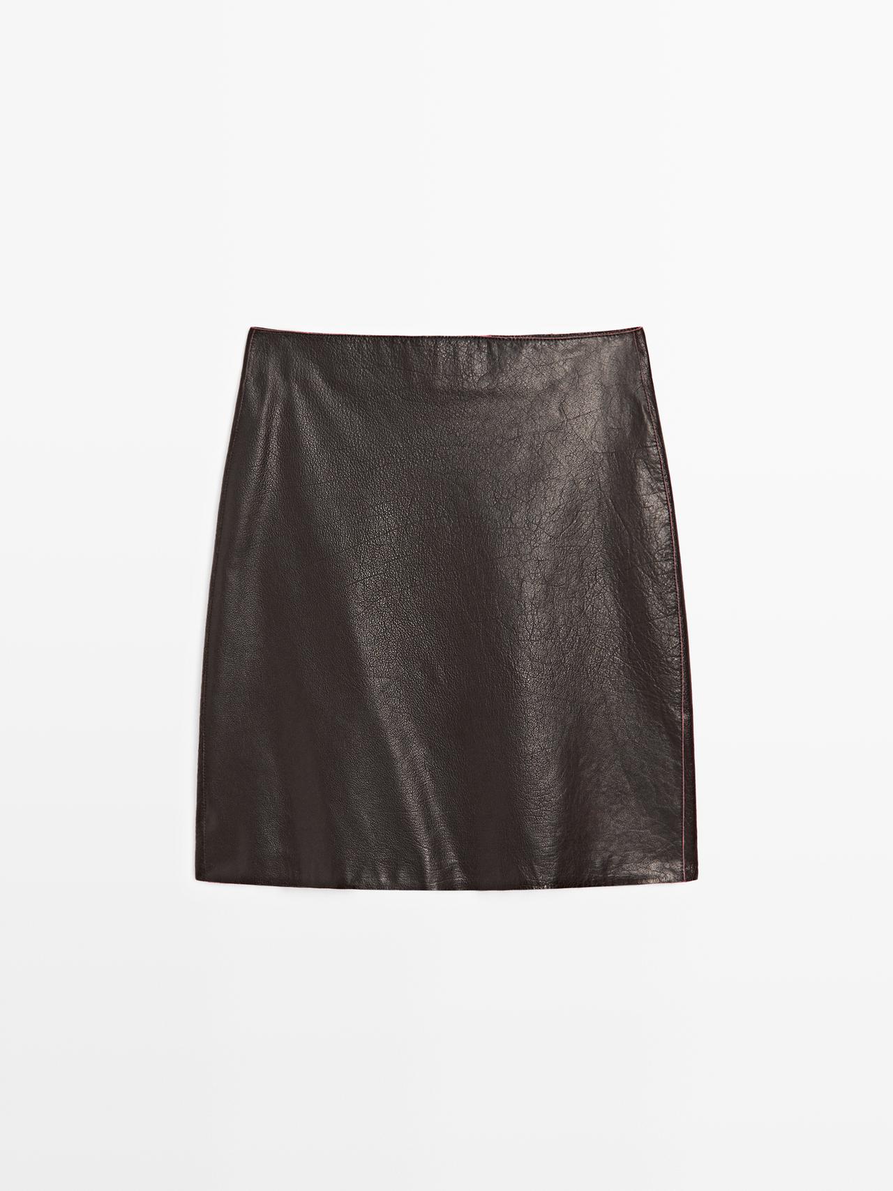 Massimo Dutti - Dame - Kort Nederdel I Nappaskind - Brun - S