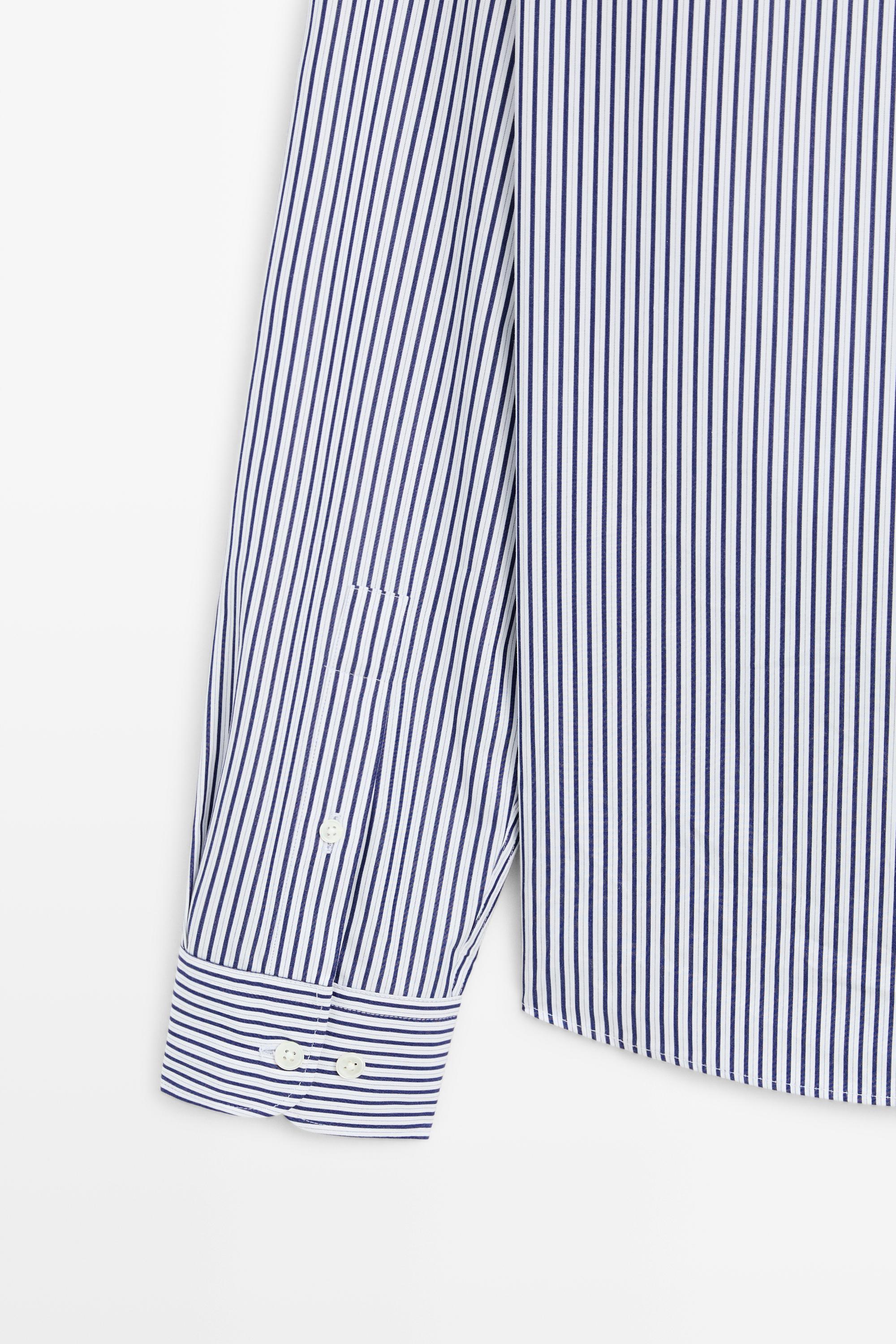 100% cotton regular fit striped shirt — NAVY BLUE