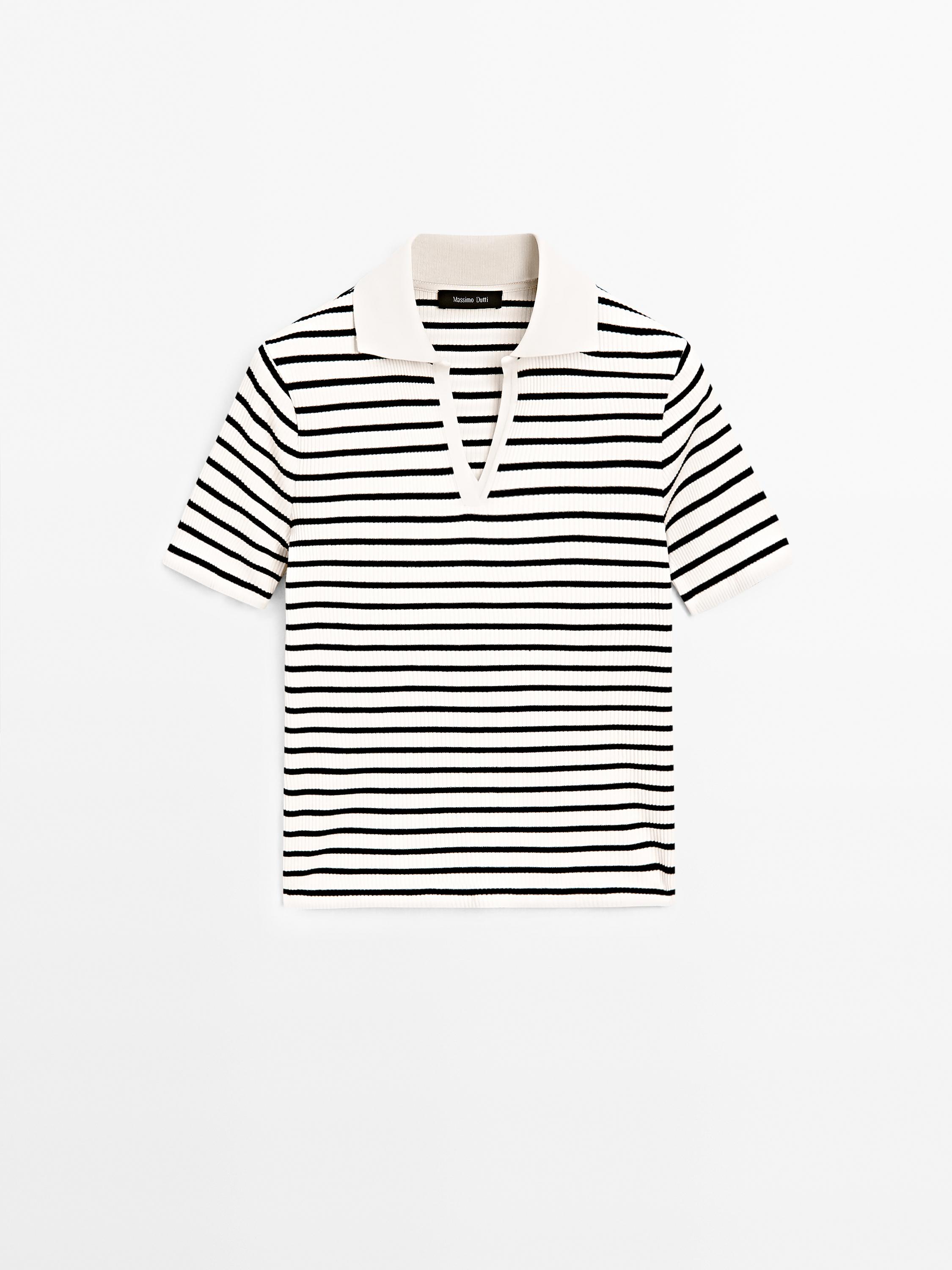 Striped cotton blend polo T-shirt