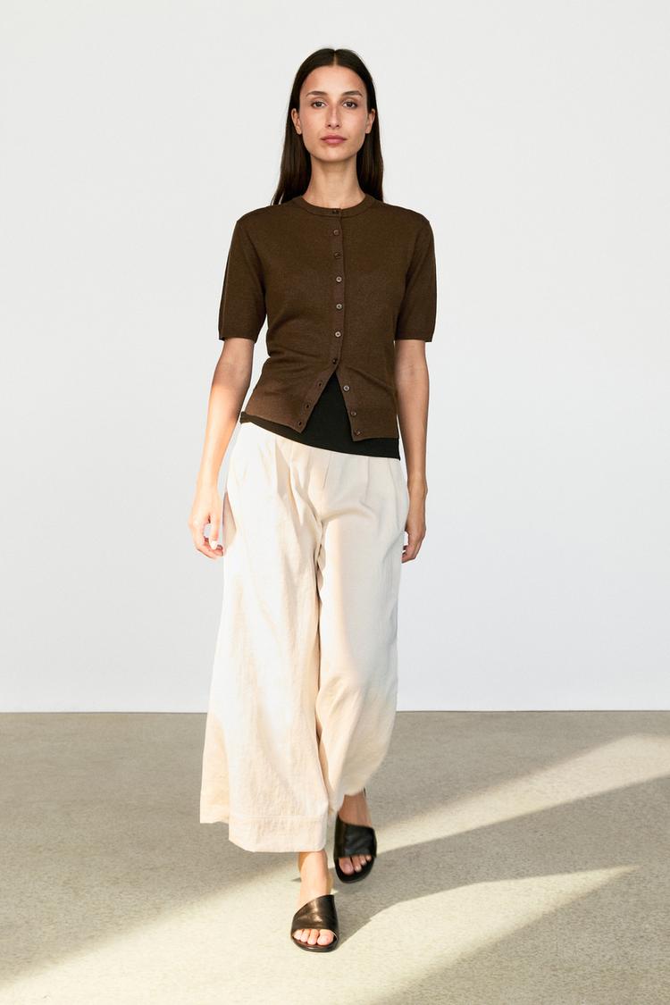 Short sleeve cardigan — BROWN