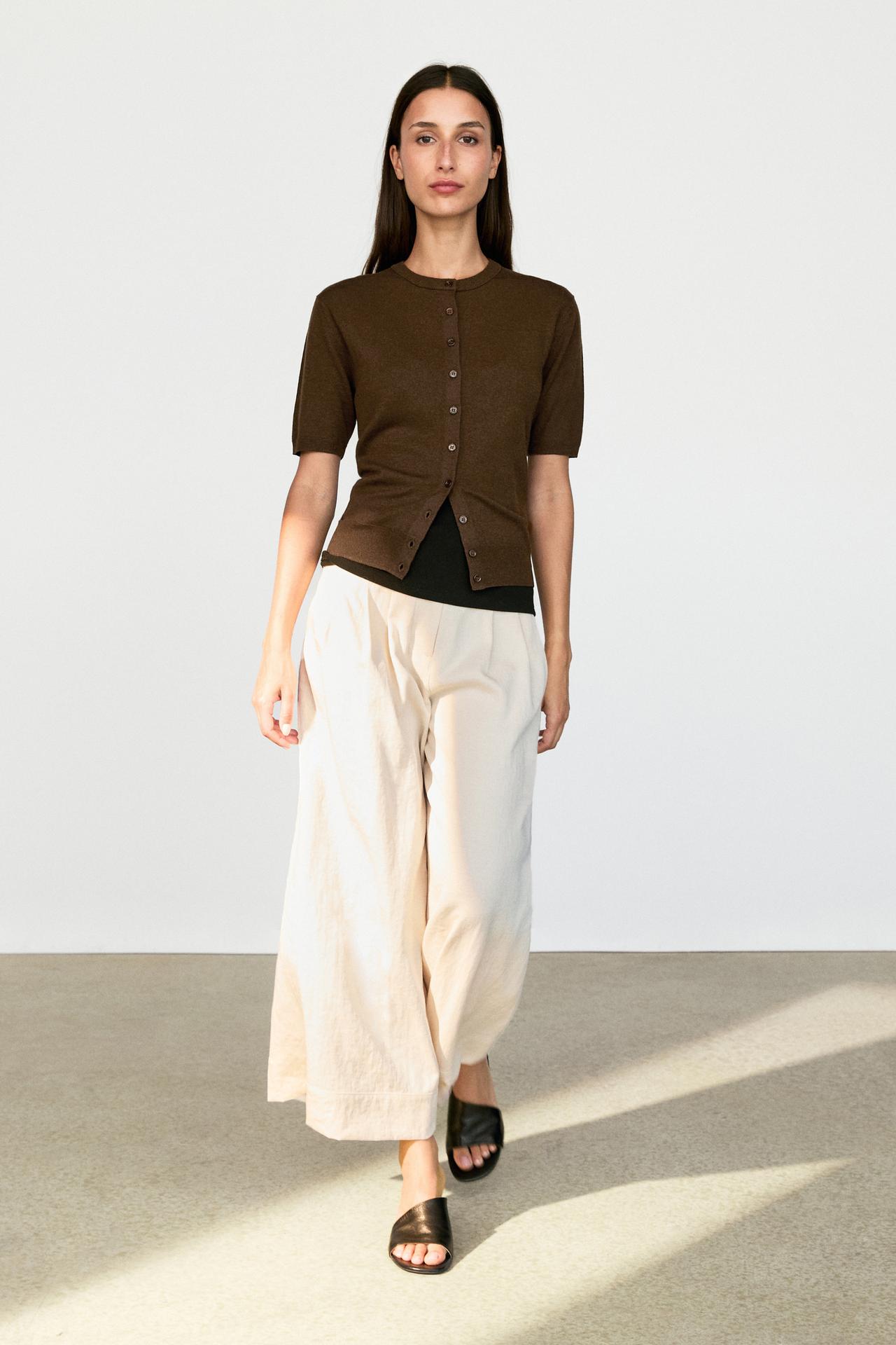 Short sleeve cardigan — BROWN