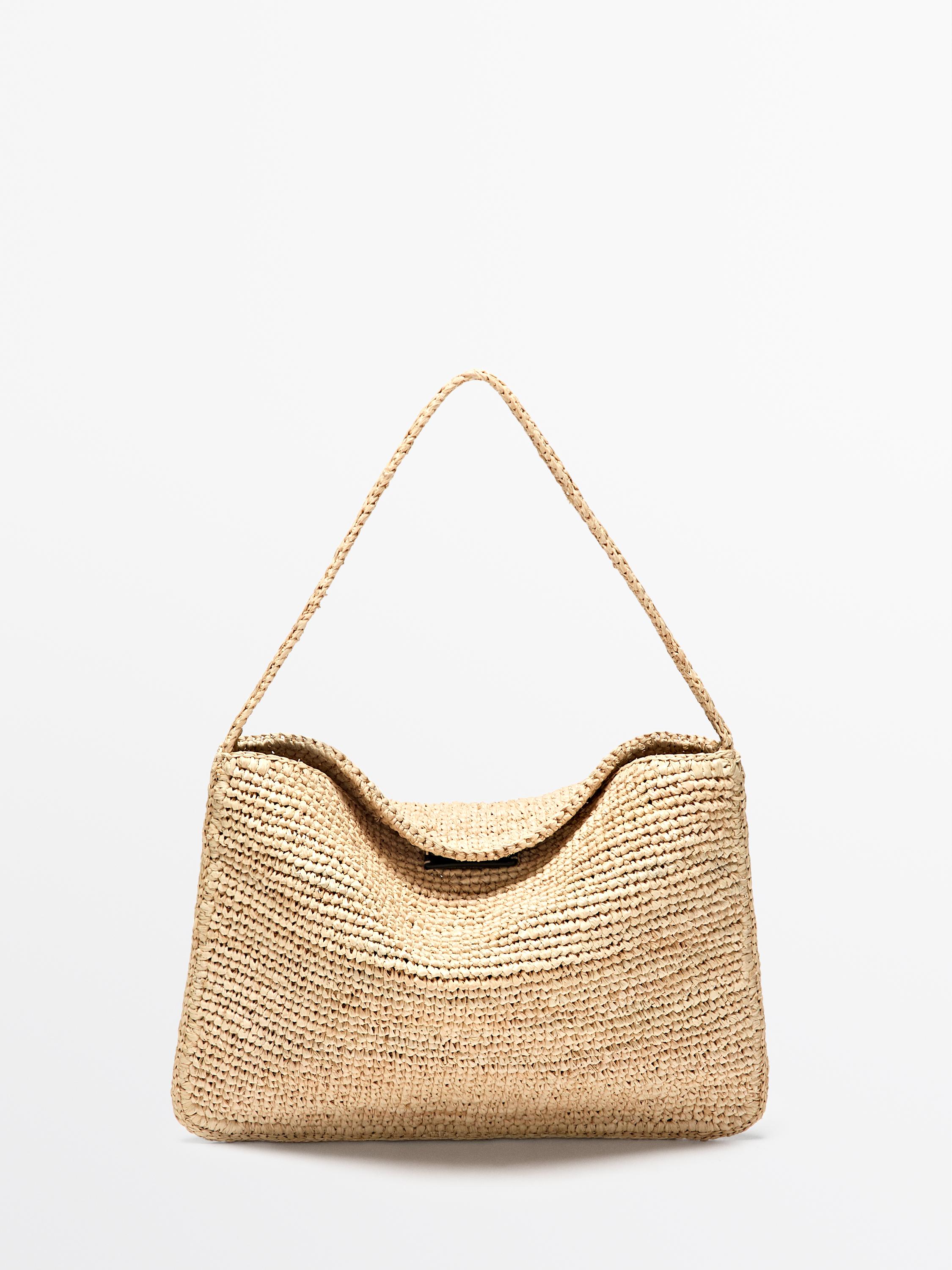 Small raffia shoulder bag — BEIGE