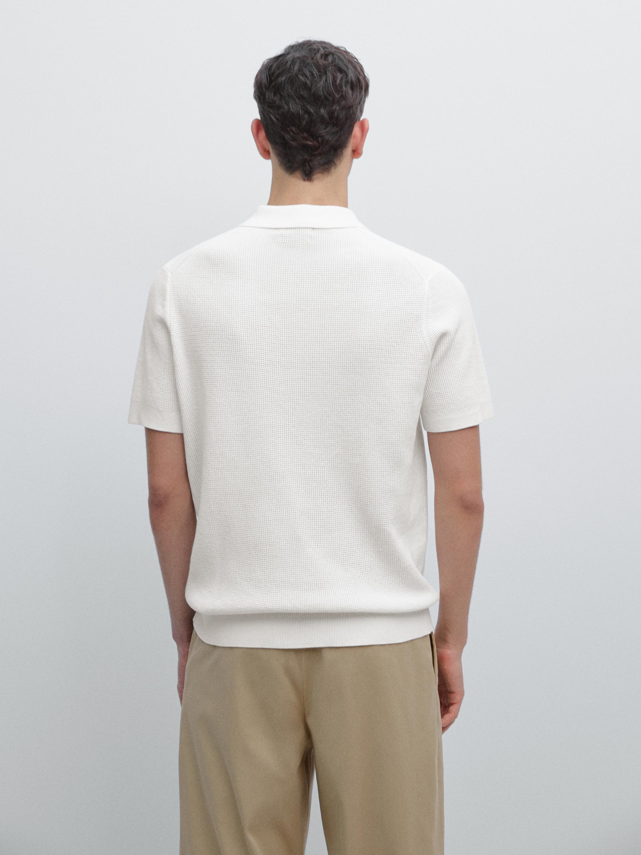 Textured cotton knit polo shirt — WHITE